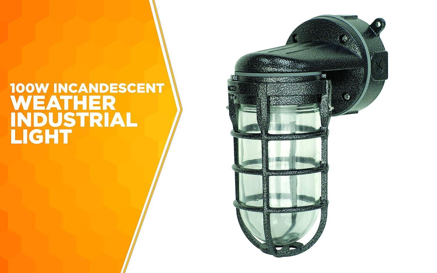 Woods L1707SVBLK Wall Mount Light in Hammered Black Finish Sturdy Die Cast Aluminum Cage, Suitable for Indoor and Outdoor Use