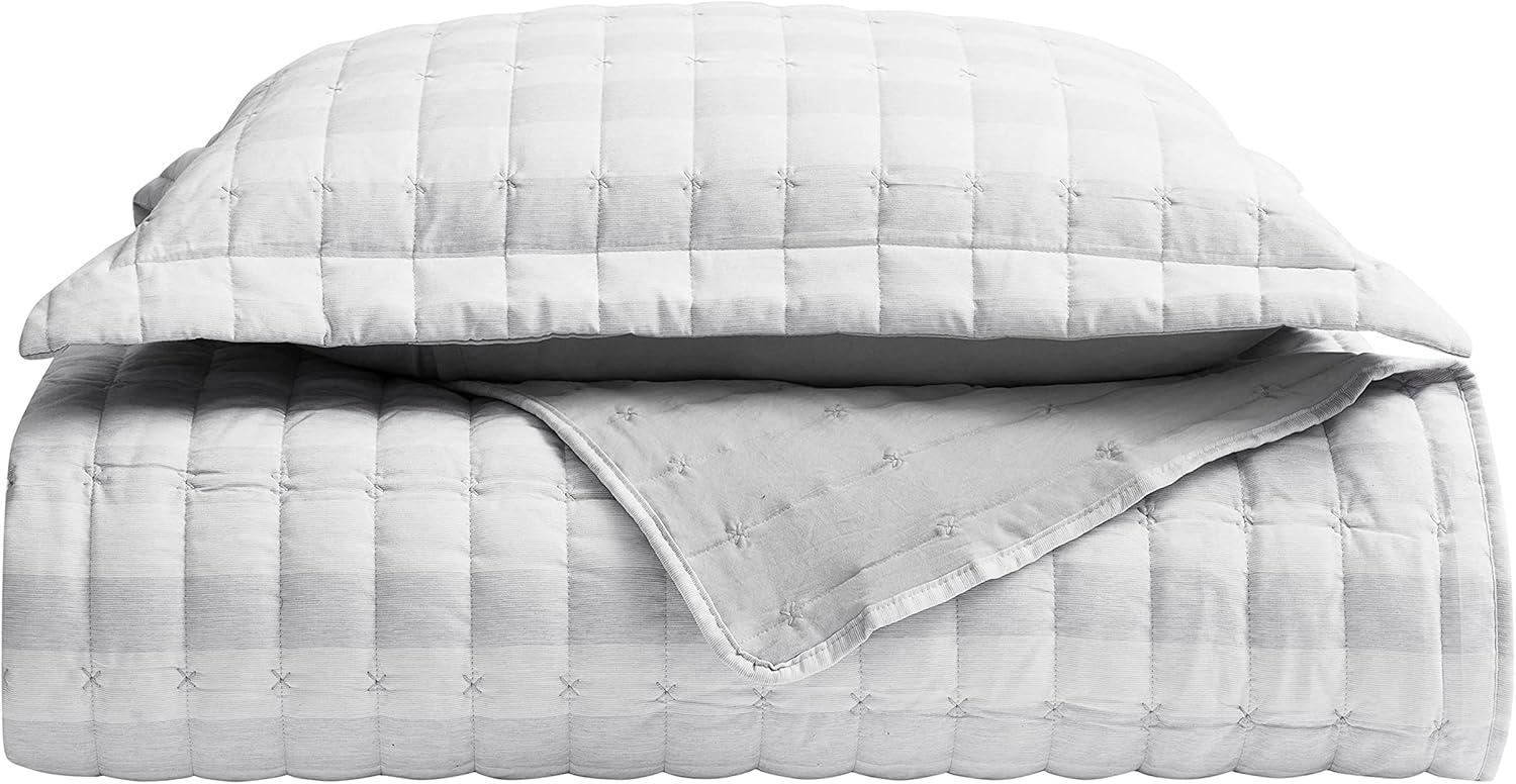 Sweet Home Collection Oversized Prewashed Checkered Plaid Embroidered Vintage Soft Quilt Set