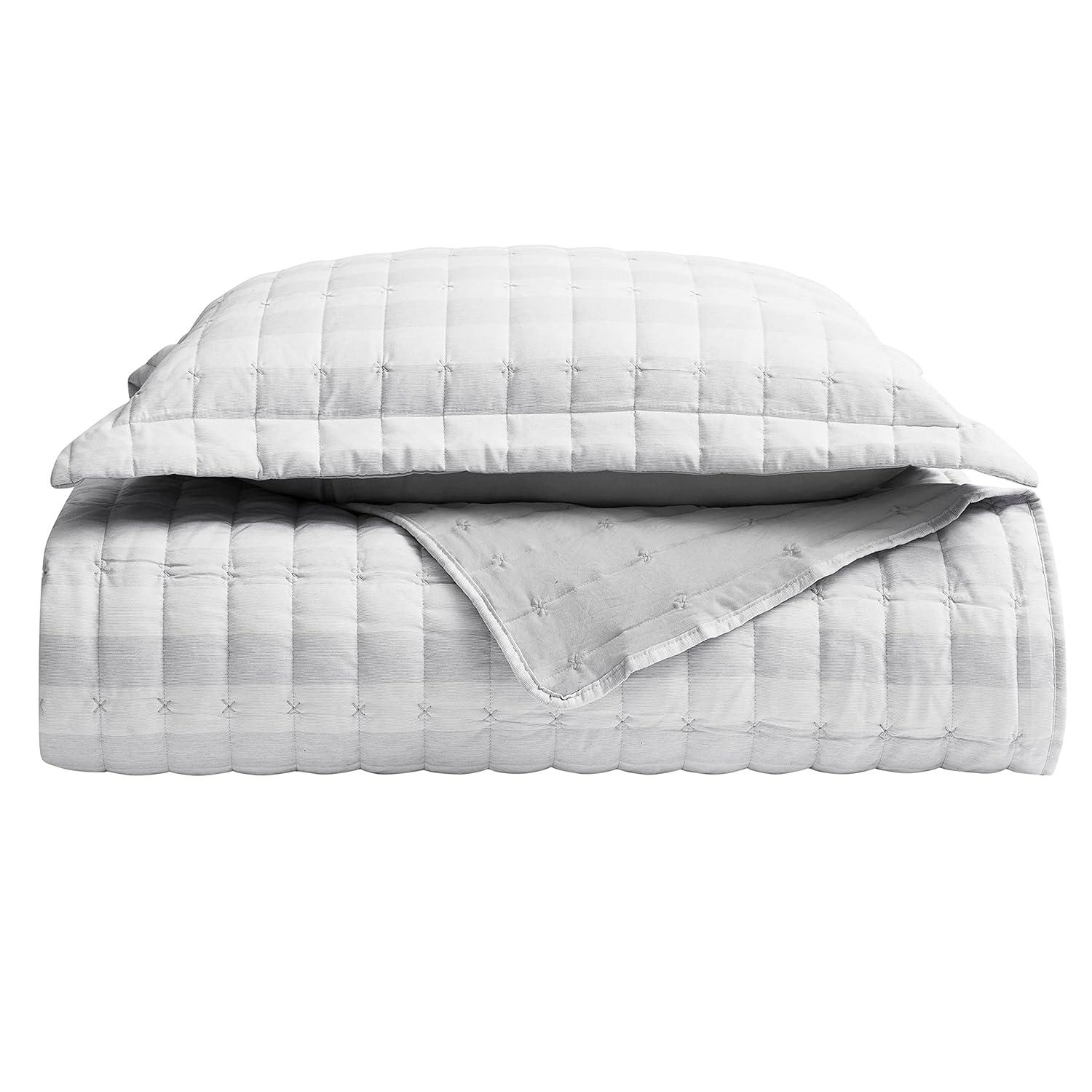 Sweet Home Collection Oversized Prewashed Checkered Plaid Embroidered Vintage Soft Quilt Set
