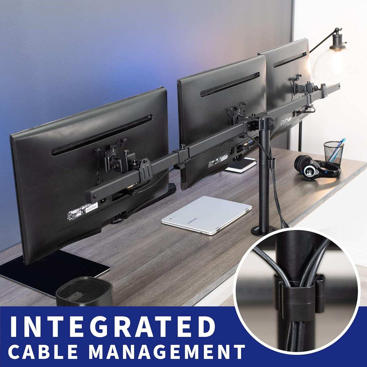 Black Steel Triple Monitor Desk Mount for 21.5 to 27 Inch Screens