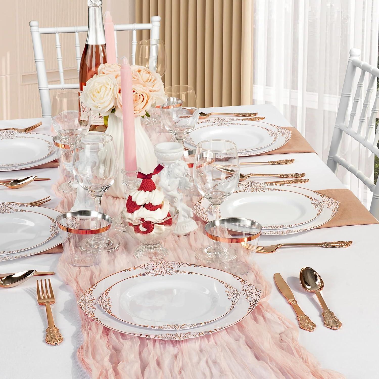 Rosdorf Park Plastic Plates,Disposable,Party,Thanksgiving,350PCS,100 Rim Plates,50 ware,50Napkins