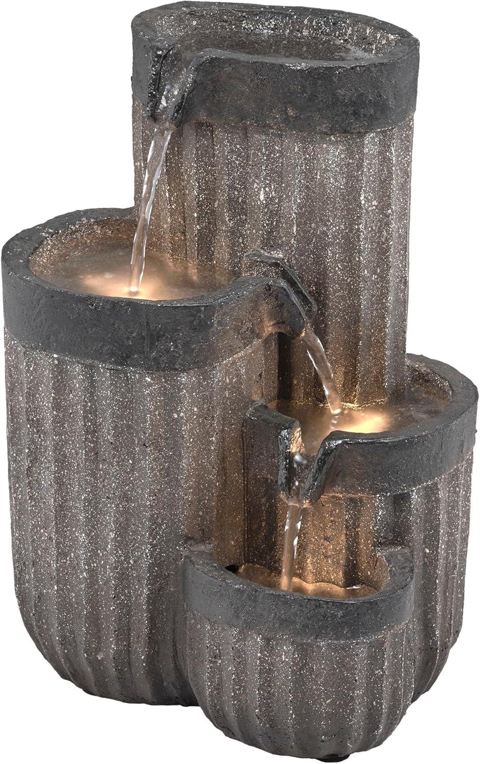 Alpine Corporation 14" Tall Cascading Tabletop Fountain Decoration with LED Lights, Gray