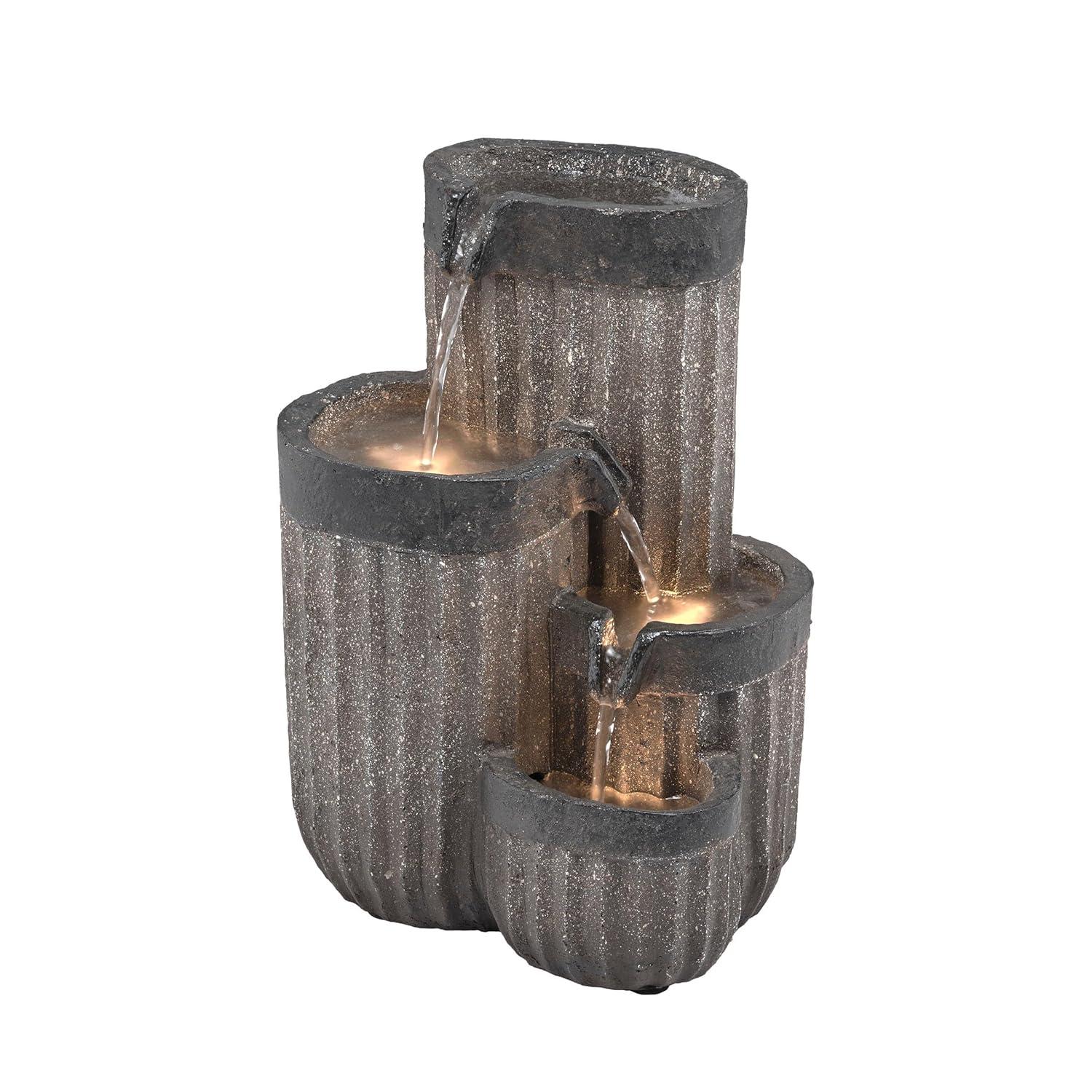 14" Resin Cascading Pillar Tabletop Fountain with LED Lights Gray - Alpine Corporation: Durable, Weatherproof Design, No Assembly Required