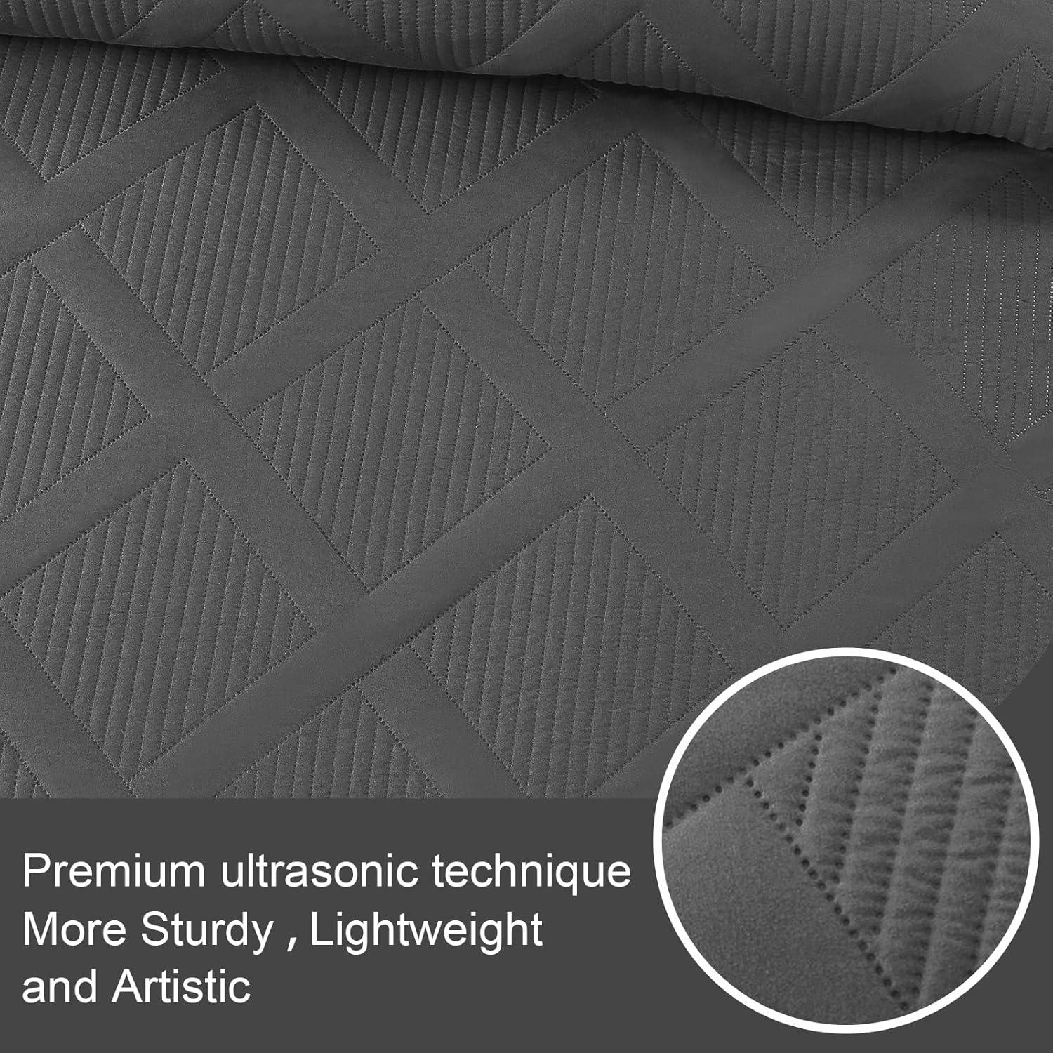Exclusivo Mezcla Ultrasonic Twin Quilt Set, 2-Piece Lightweight Bedspreads Modern Striped Coverlet, Grey