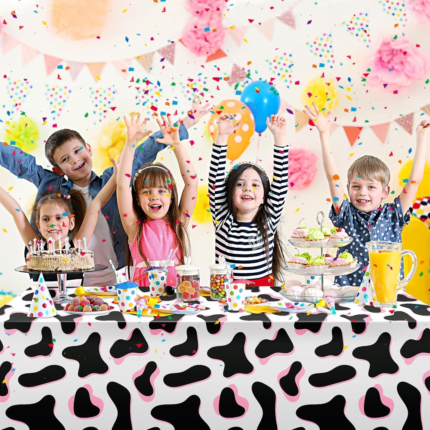 Tiamon 3 Pcs Pink Cow Print Tablecloth 108 x 54 Inch Birthday Party Table Cloth Disposable Plastic Cover for Disco Pink Cowgirl Decorations Supplies