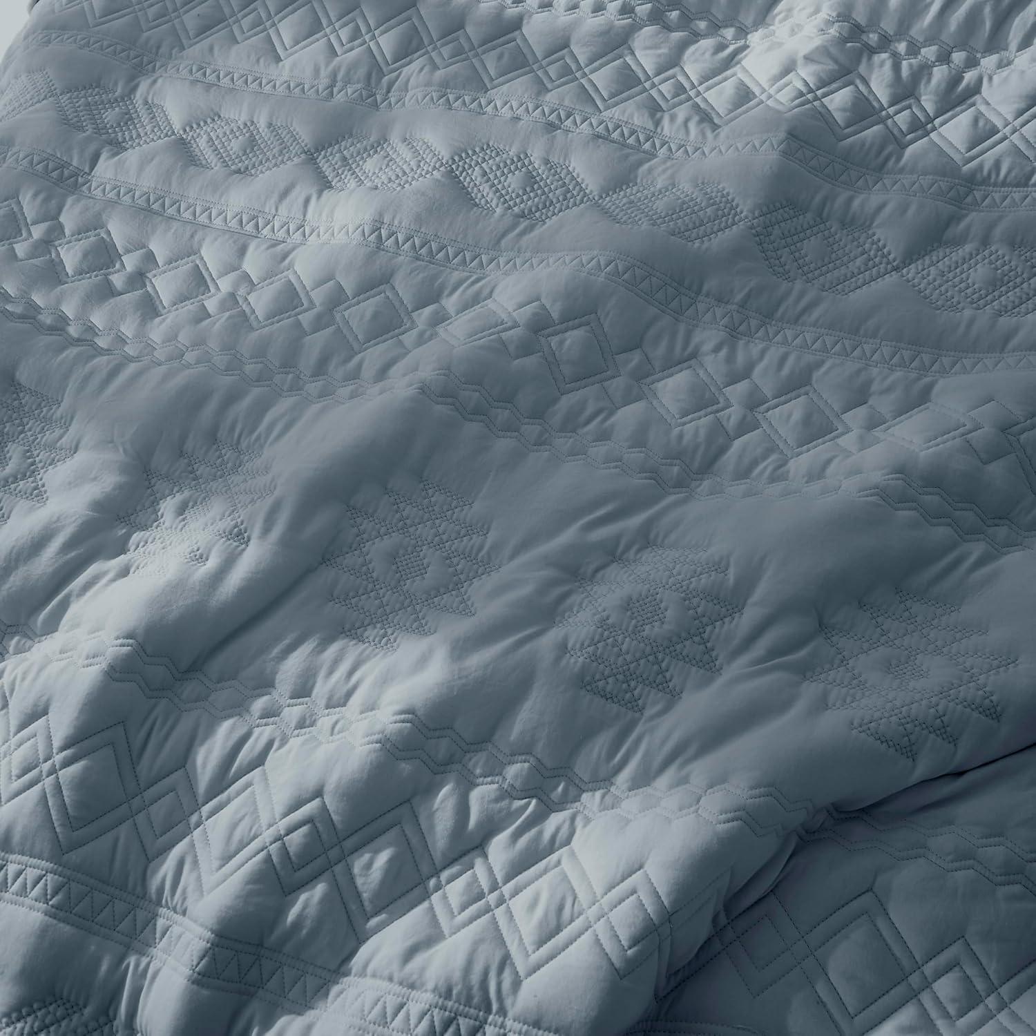 Blue Polyester California King Bedspread Set with Pillow Shams