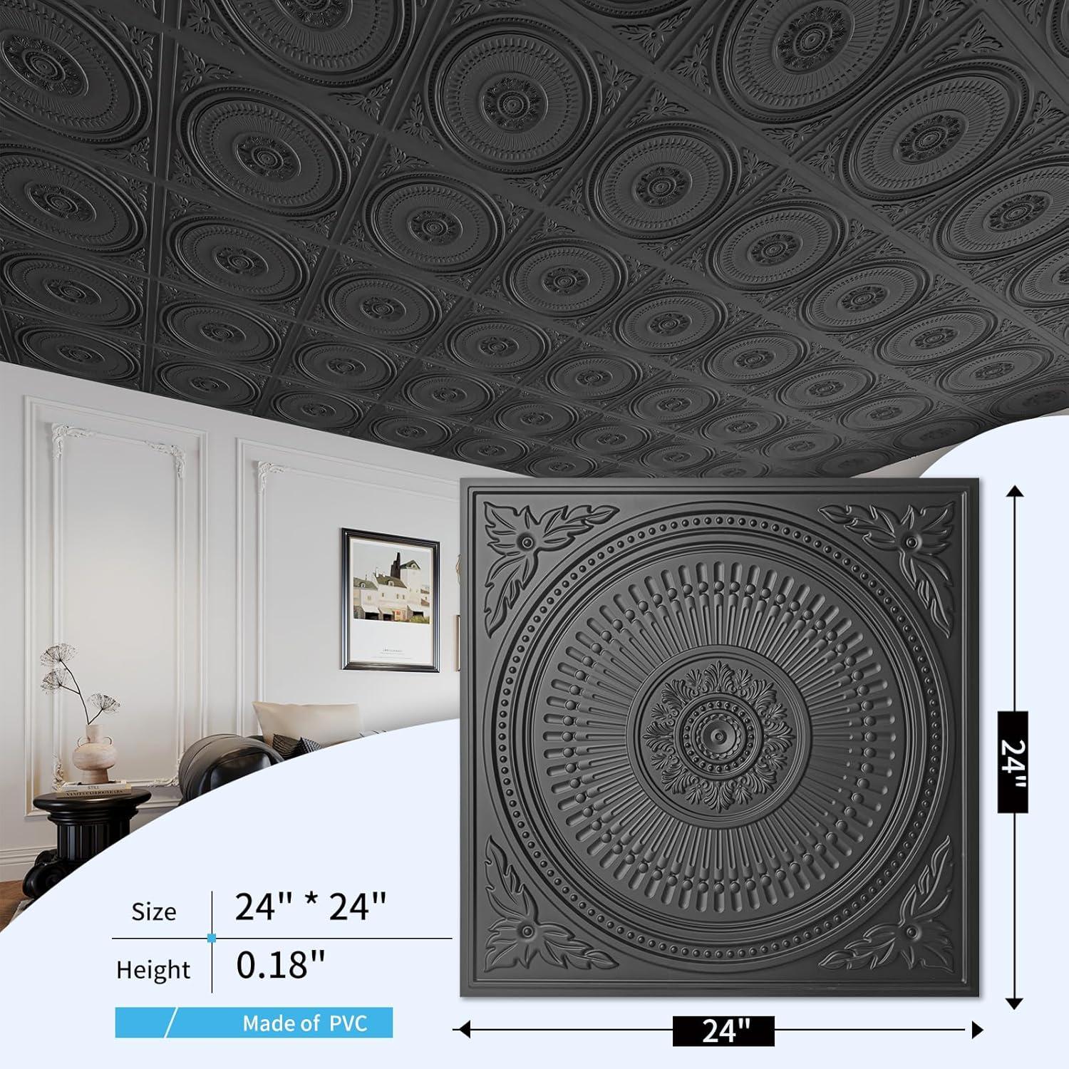 Black Decorative PVC 24x24 Ceiling and Wall Panels