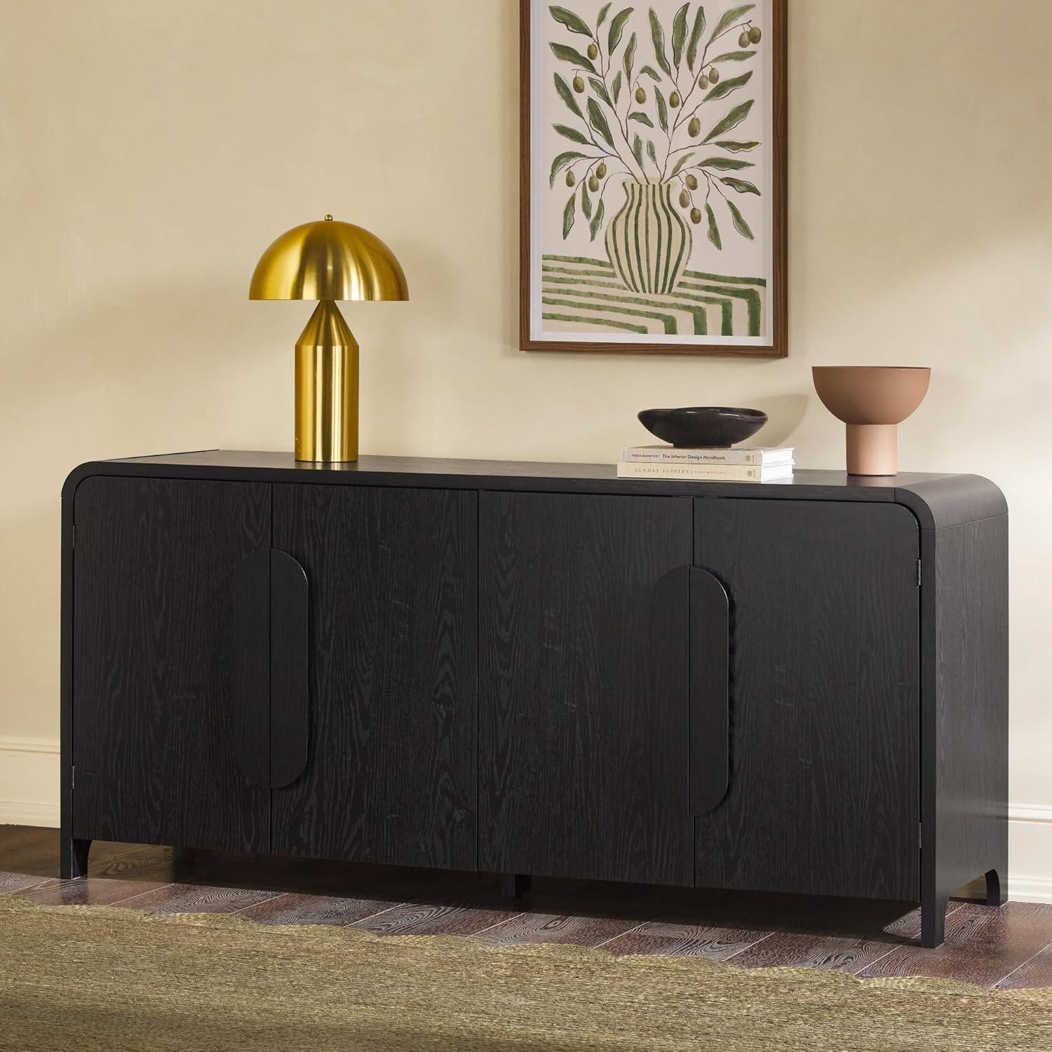 Walker Edison Modern 64" Sideboard with Rounded Edges, Black