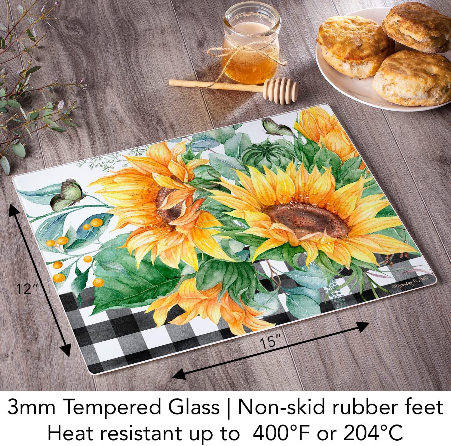 Sunflower Fields Rectangular Tempered Glass Cutting Board