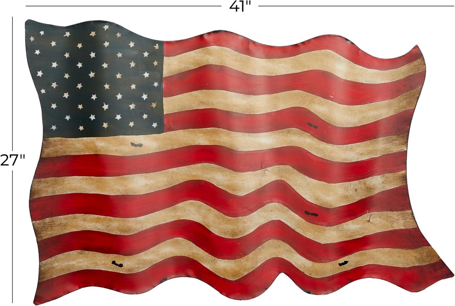 Vintage Red and Blue Iron American Flag Wall Sculpture