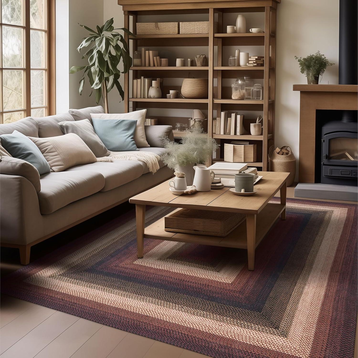 Homespice Midnight Moon Washable 8x10' Rug for Living Room, Bedroom Rug and Dining Room, Indoor-Outdoor Patio Rug Pet Friendly. Decor Style- Farmhouse Rug, Rustic, Country, Black Braided Rug