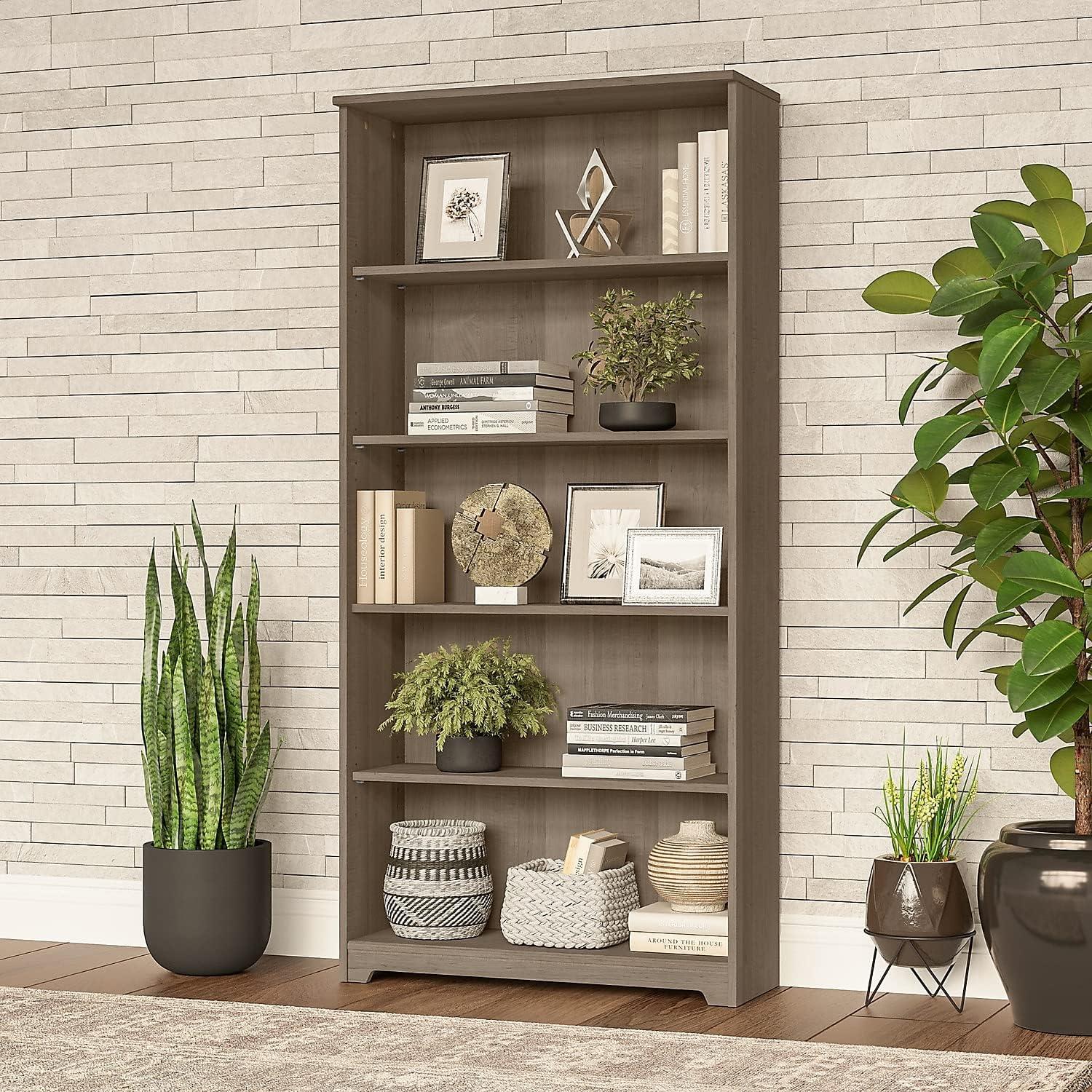 Ash Gray Adjustable 5-Shelf Floor-Standing Bookcase