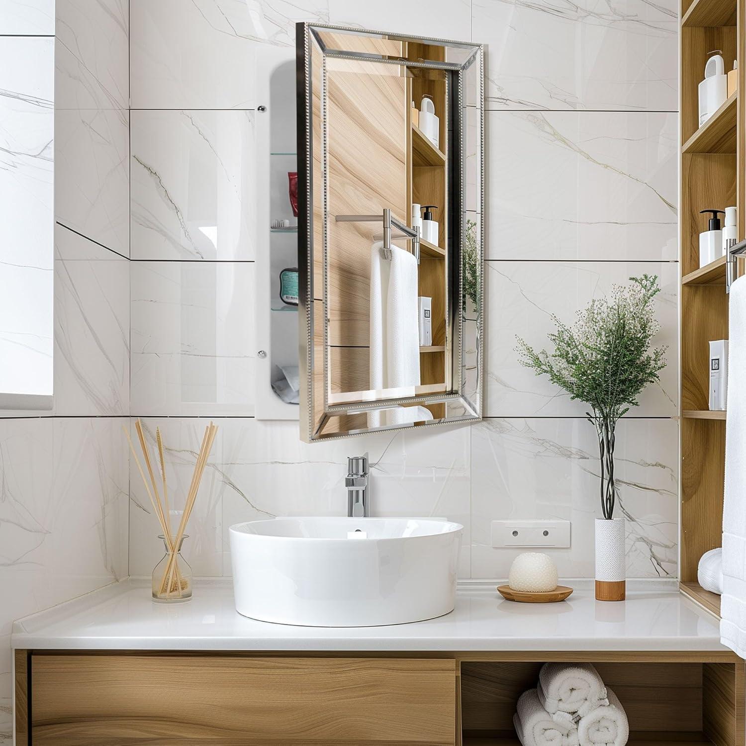 16" x 26" Metro Beaded Recessed Medicine Cabinet - Head West: Wall Mount, Polystyrene Frame, 3 Shelves