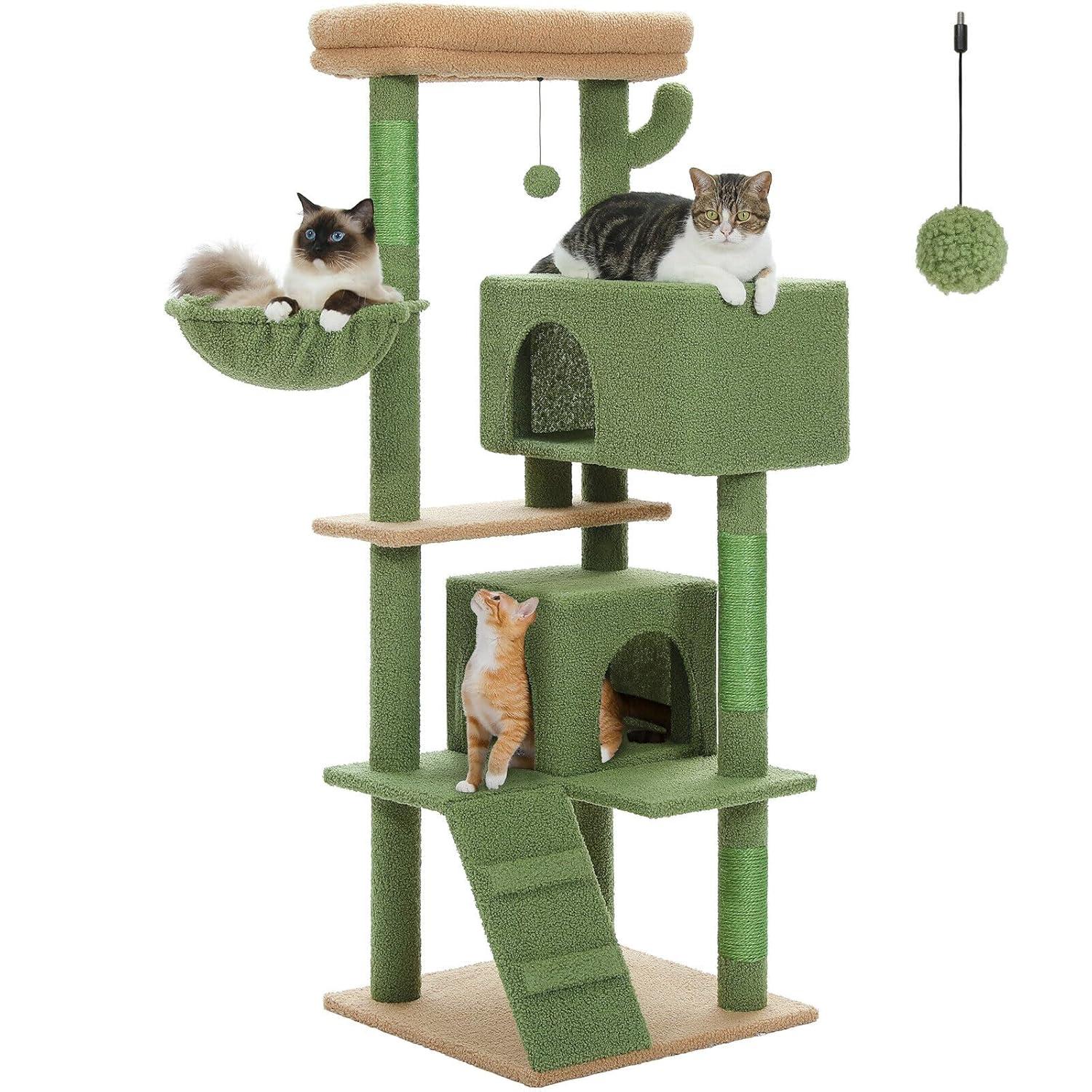 71" Indoor Tall Large Cat Tree Multi-Level Cat House With 2 Big Condo Pad Bed, Cozy Hammock And Scratching Posts