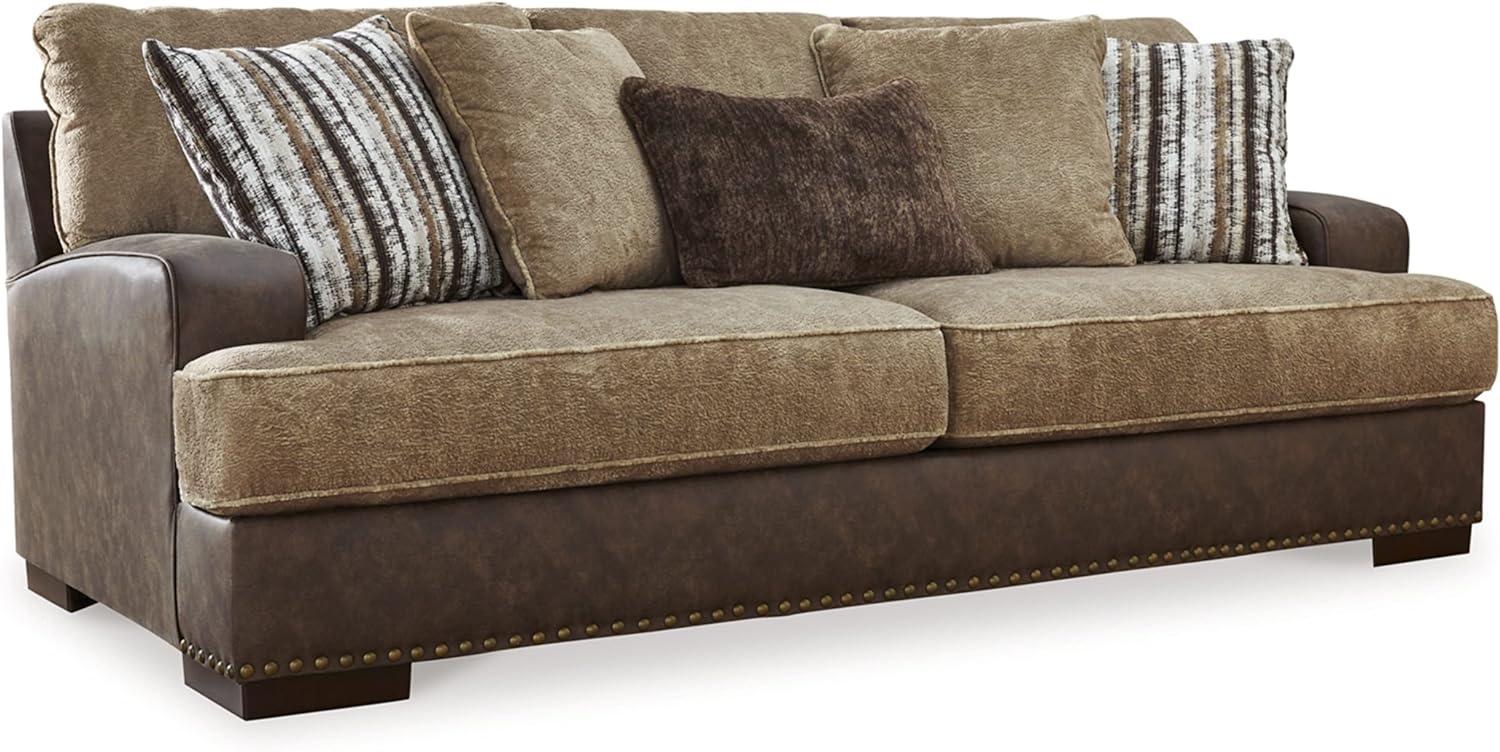 Alesbury Contemporary Brown Faux Leather Sofa with Nailhead Trim