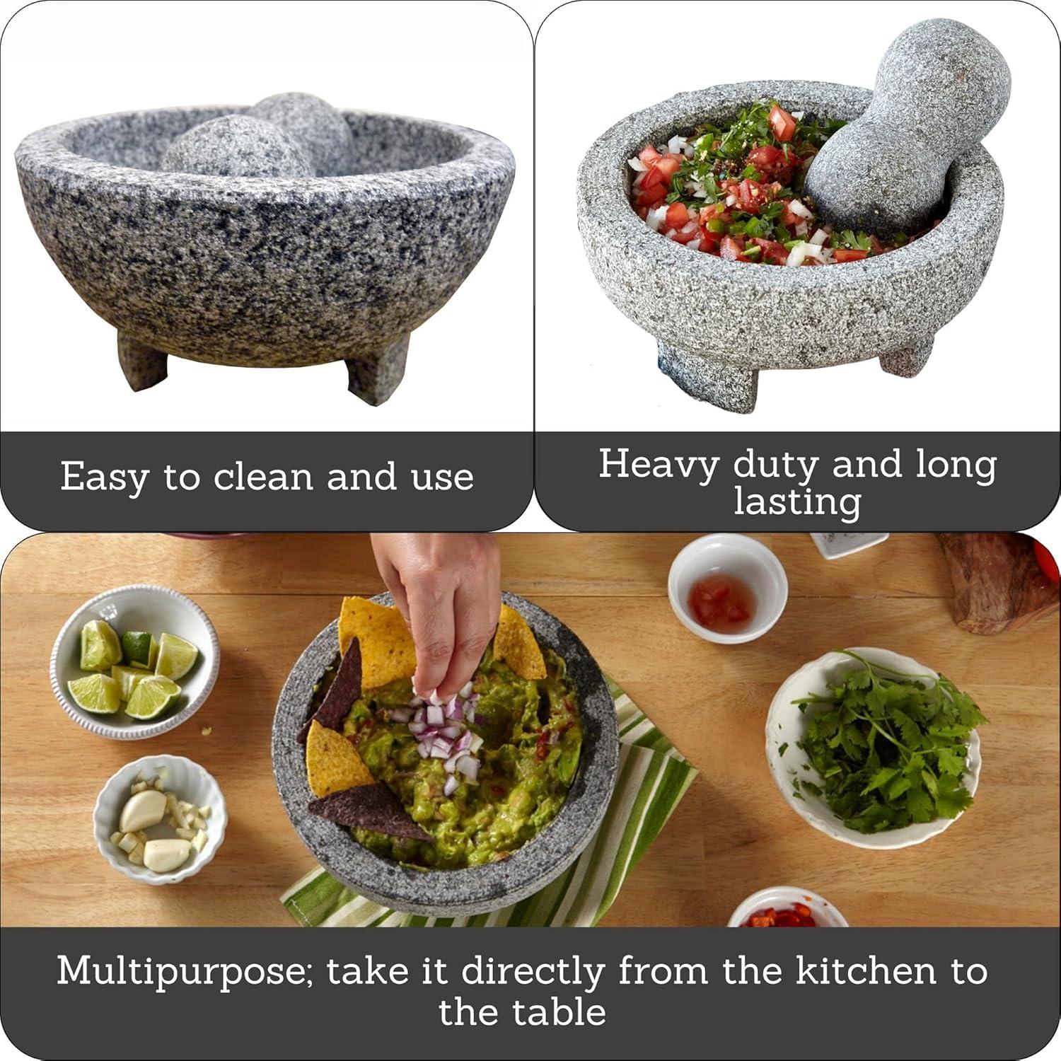 Imusa 6 inch Granite Heavy Duty Molcajete with Pestle for Grinding and Mashing 6.1" x 6.1" x 3.1", Gray