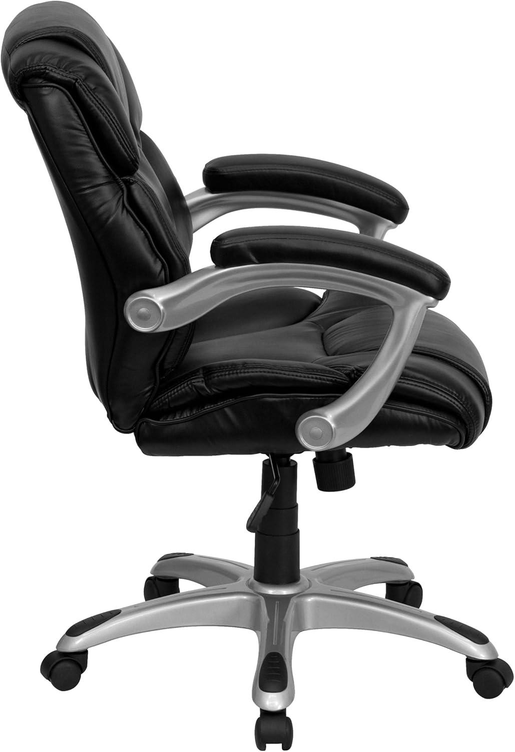 Flash Furniture Heather Mid-Back Black LeatherSoft Layered Upholstered Executive Swivel Ergonomic Office Chair with Silver Nylon Base and Arms