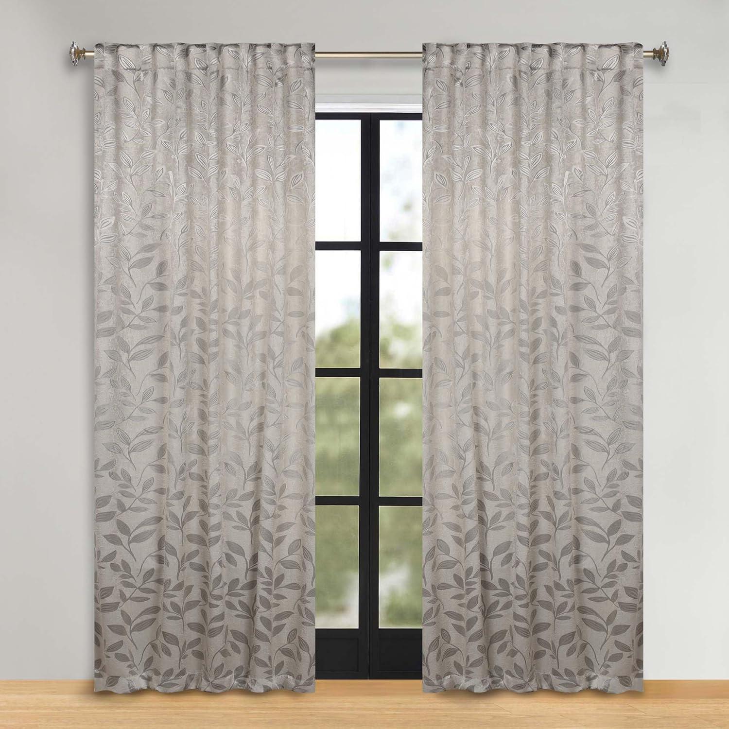 Superior Leaves Machine Washable Room Darkening Blackout Curtains With Back Tabs by Superior (Set of 2)