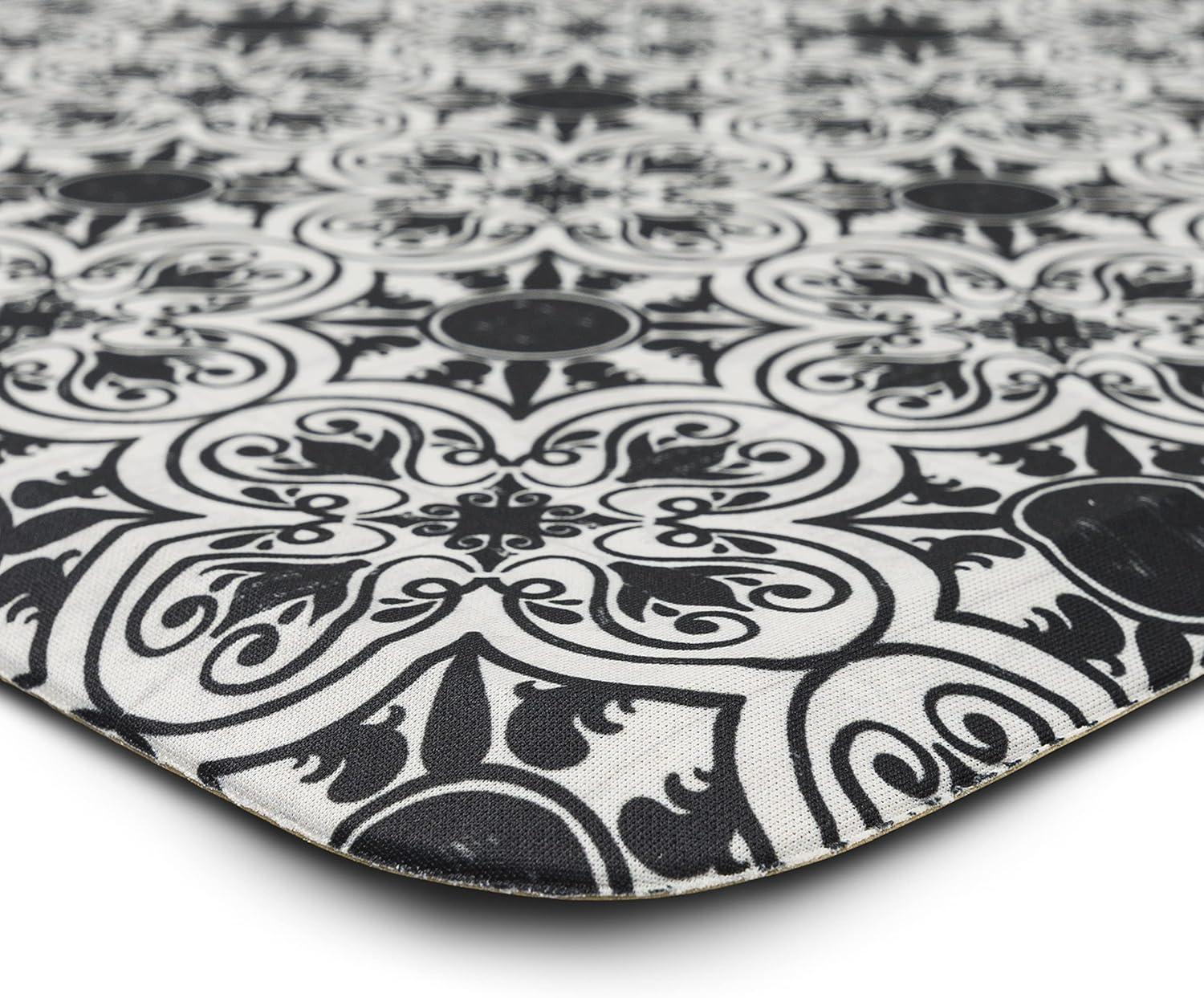 Black and White Floral Tile Anti-Fatigue Shower Mat