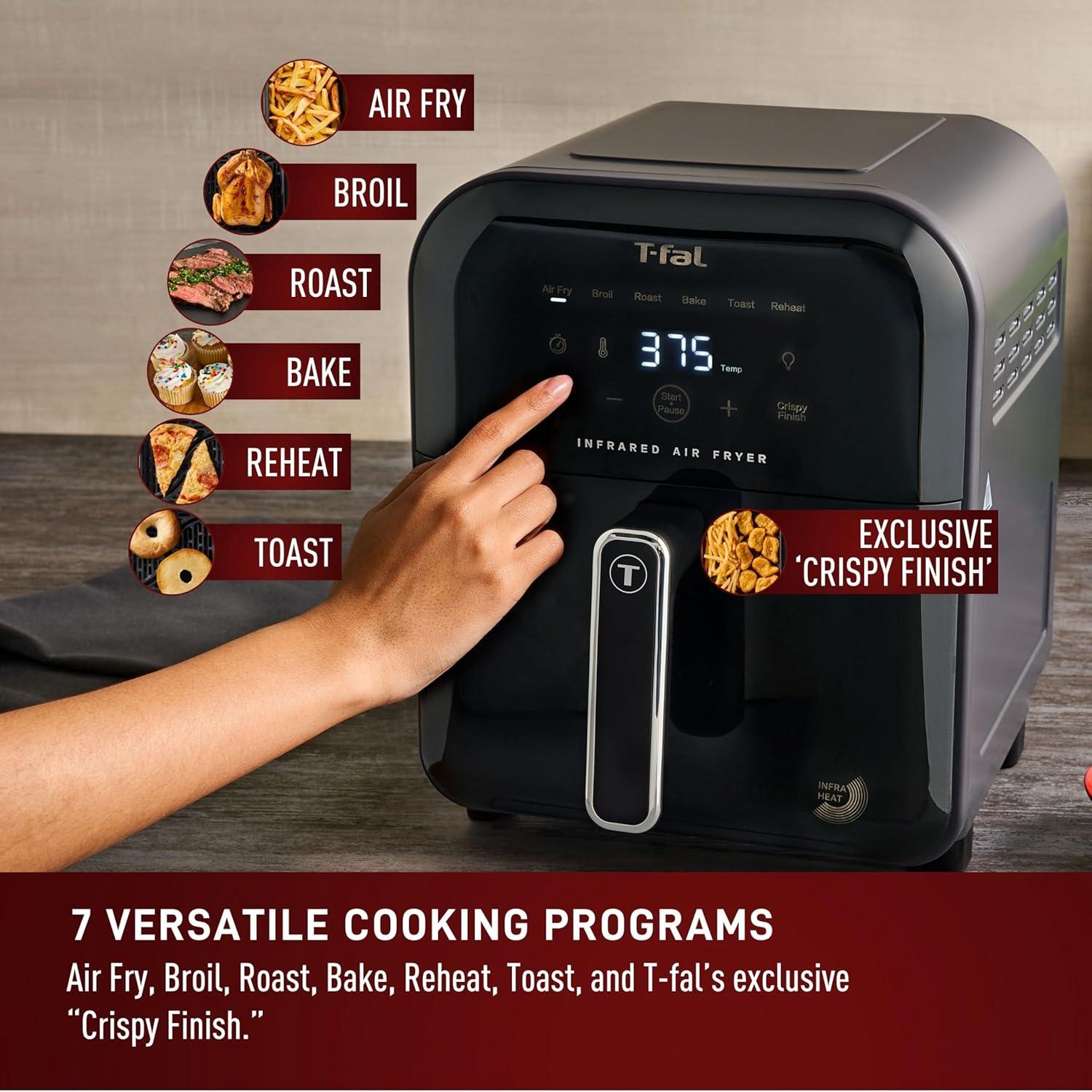 T-fal 6.3 Quart Infrared Air Fryer, 7-In-1 Cooking Functions, Digital Touch Screen, Black