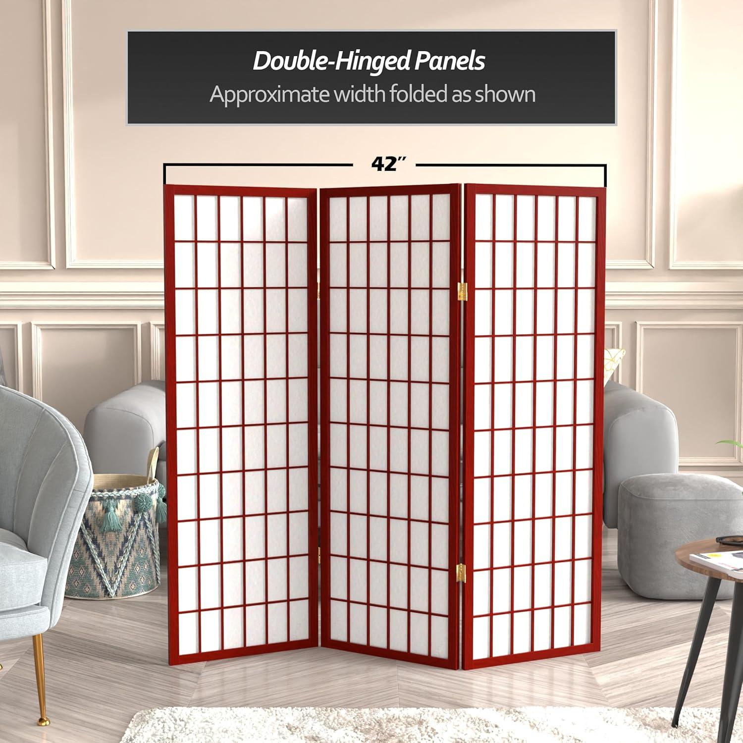 Oriental Furniture 4 ft. Tall Window Pane Shoji Screen - Rosewood - 3 Panel