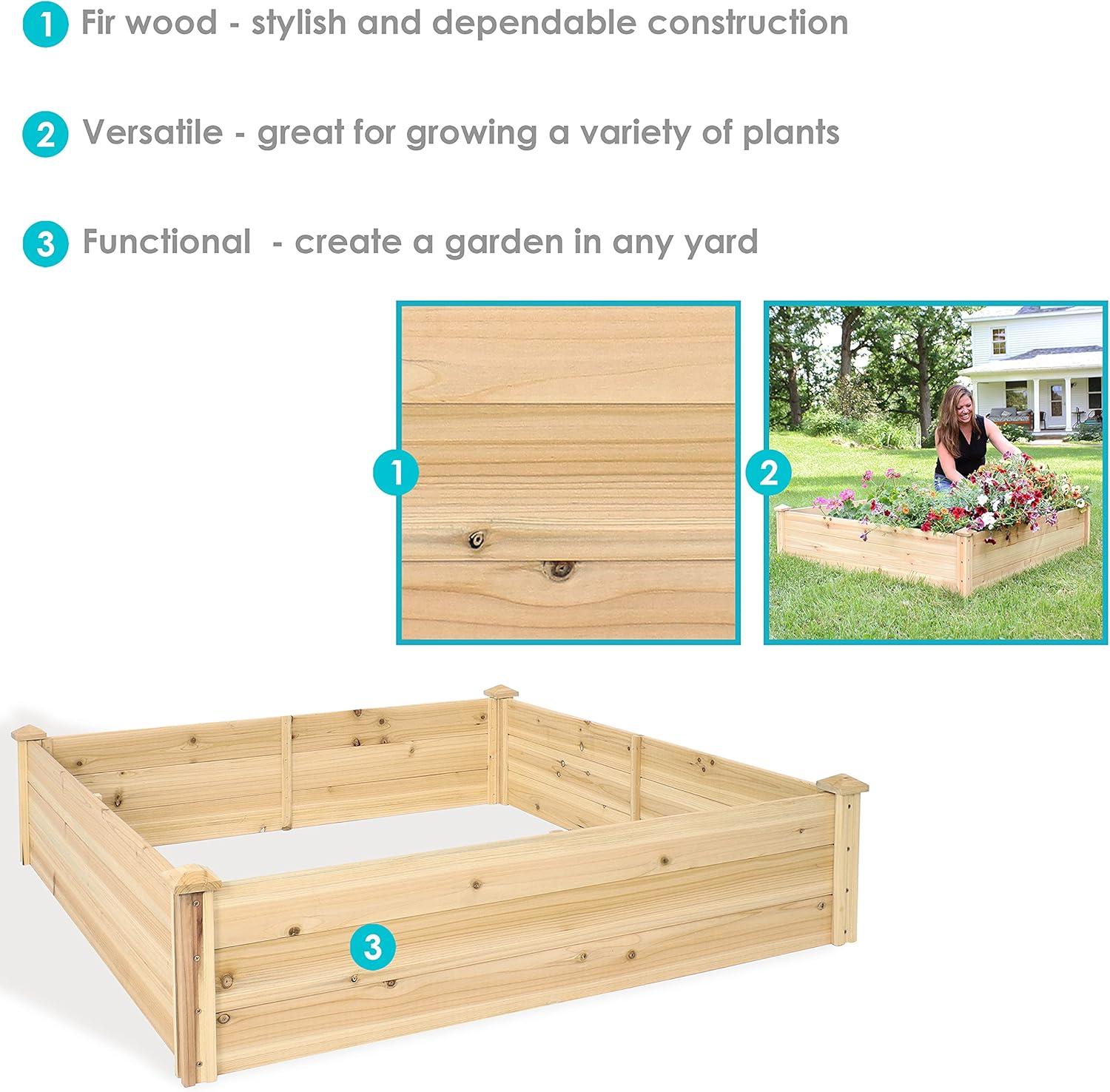 Sunnydaze Outdoor Square Wood Raised Garden Bed for Flower, Vegetable, and Herb Gardening - 48" Square - Brown