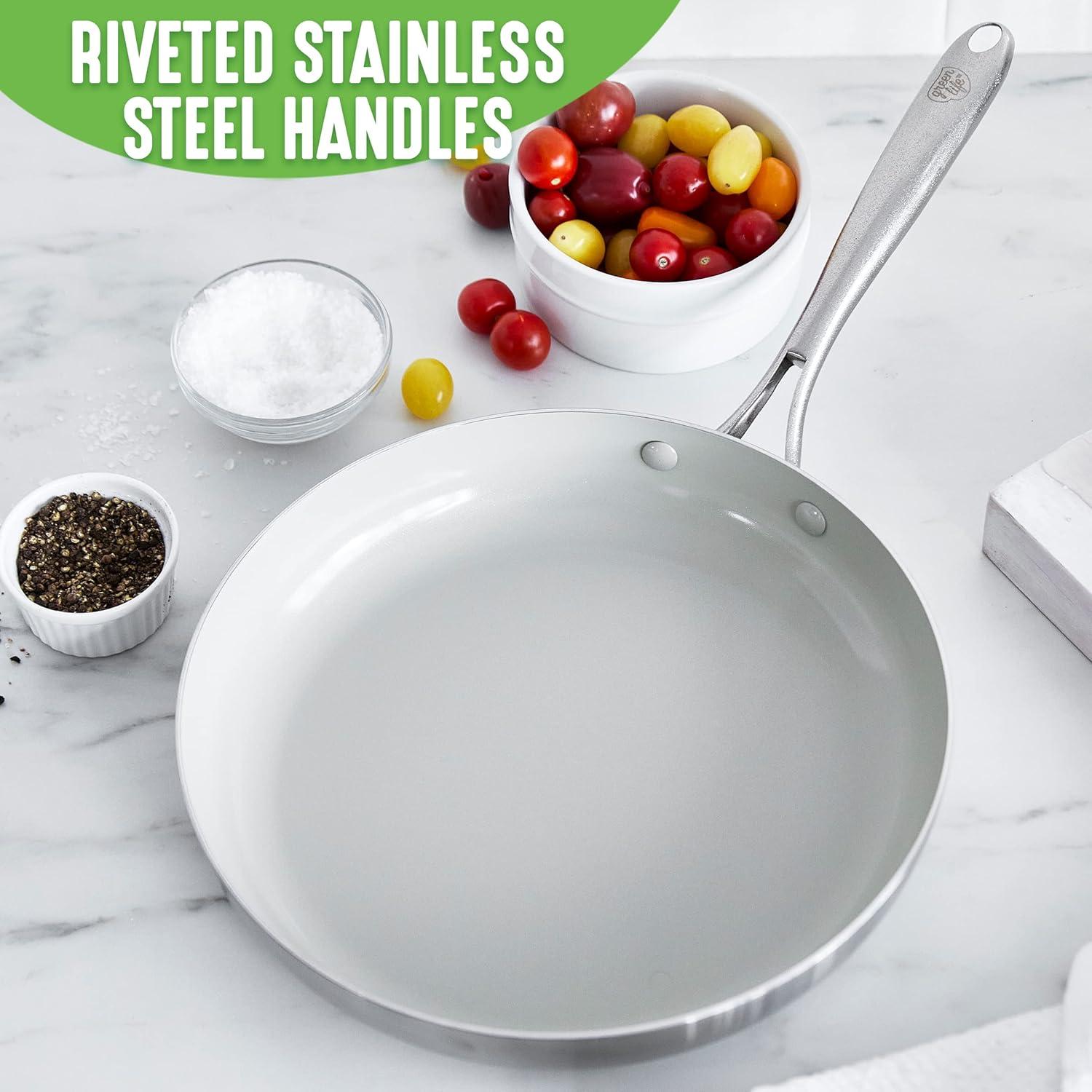 Stainless Steel Ceramic Nonstick Frying Pan with Lid, 11"