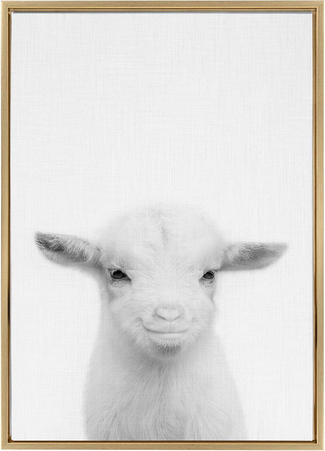 23" x 33" Sylvie Baby Goat Framed Canvas by Simon Te Tai Gold - Kate & Laurel All Things Decor: Modern Style, Plastic Frame