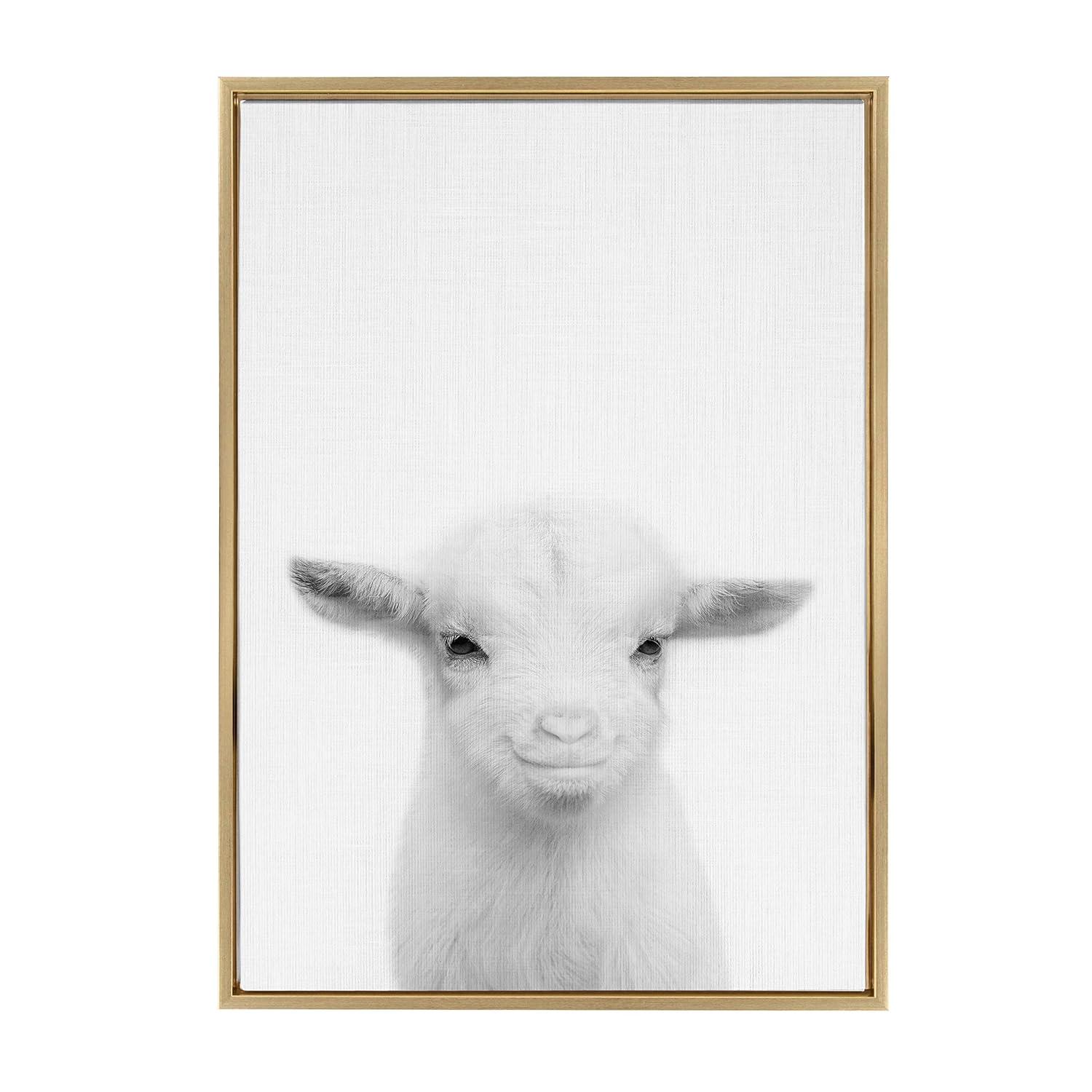 23" x 33" Sylvie Baby Goat Framed Canvas by Simon Te Tai Gold - Kate & Laurel All Things Decor: Modern Style, Plastic Frame