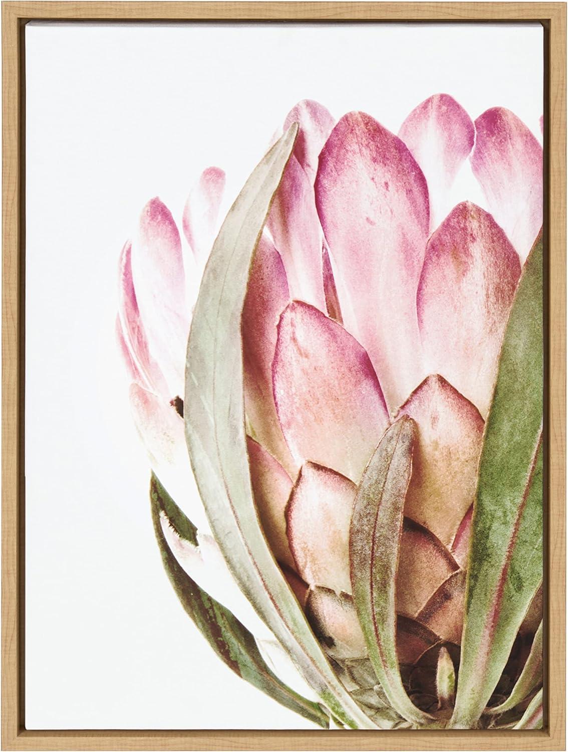 Kate and Laurel Sylvie Pink Protea Flower Framed Canvas by Amy Peterson, 18x24, Natural