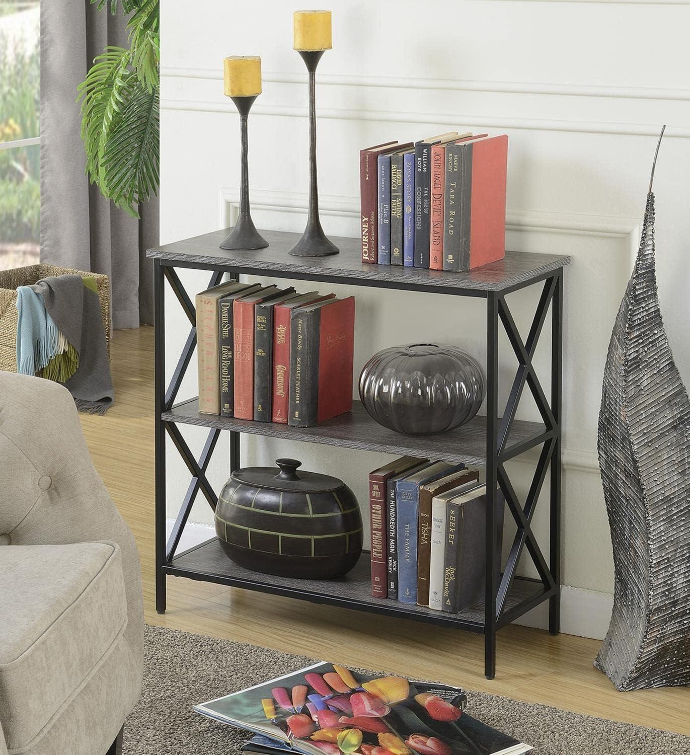 Tucson Weathered Gray Wood 3-Tier Open Shelf Bookcase