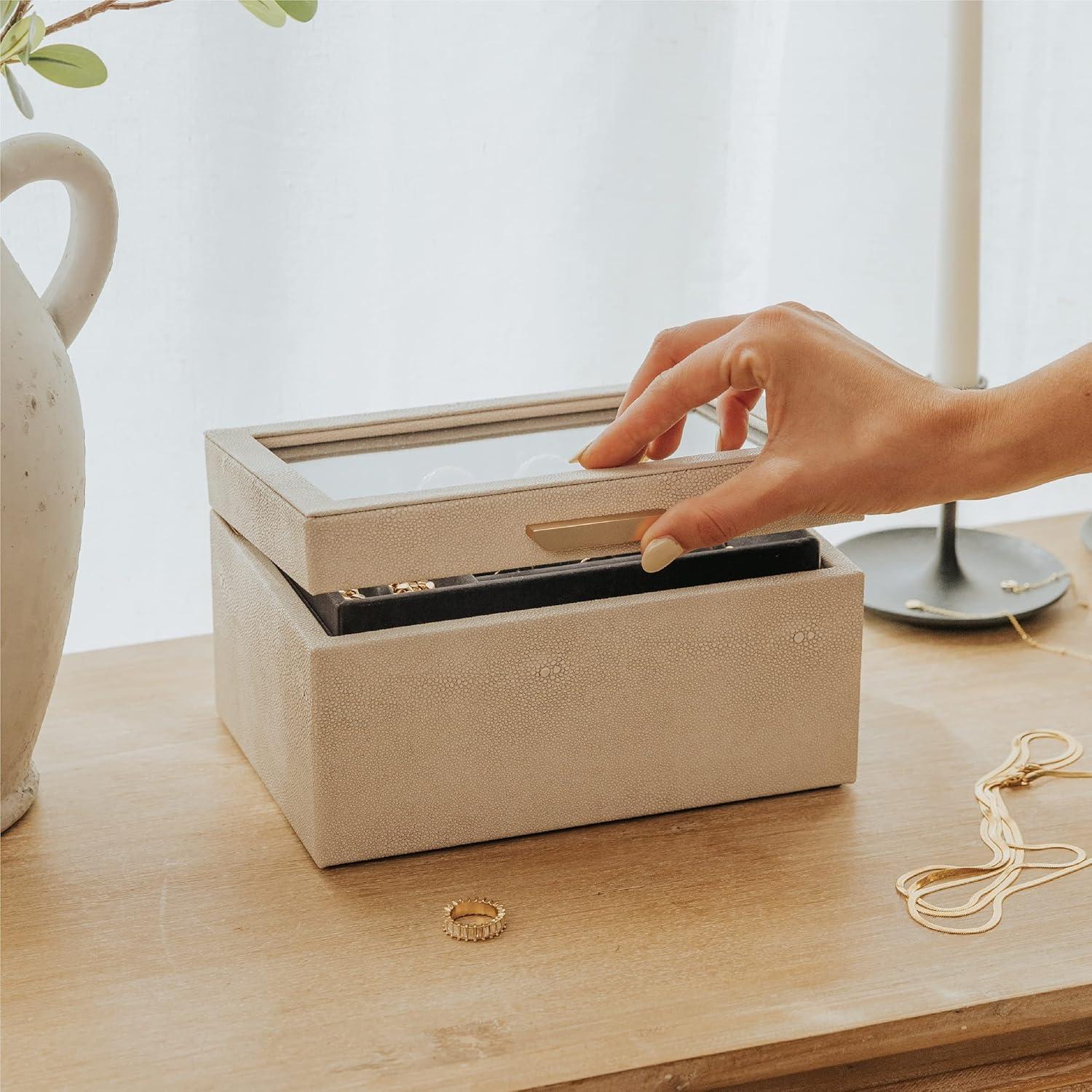 Petite 3 Tier Jewelry Box, Storage & Display Case, Accessory Organizer, Shagreen Vegan Leather