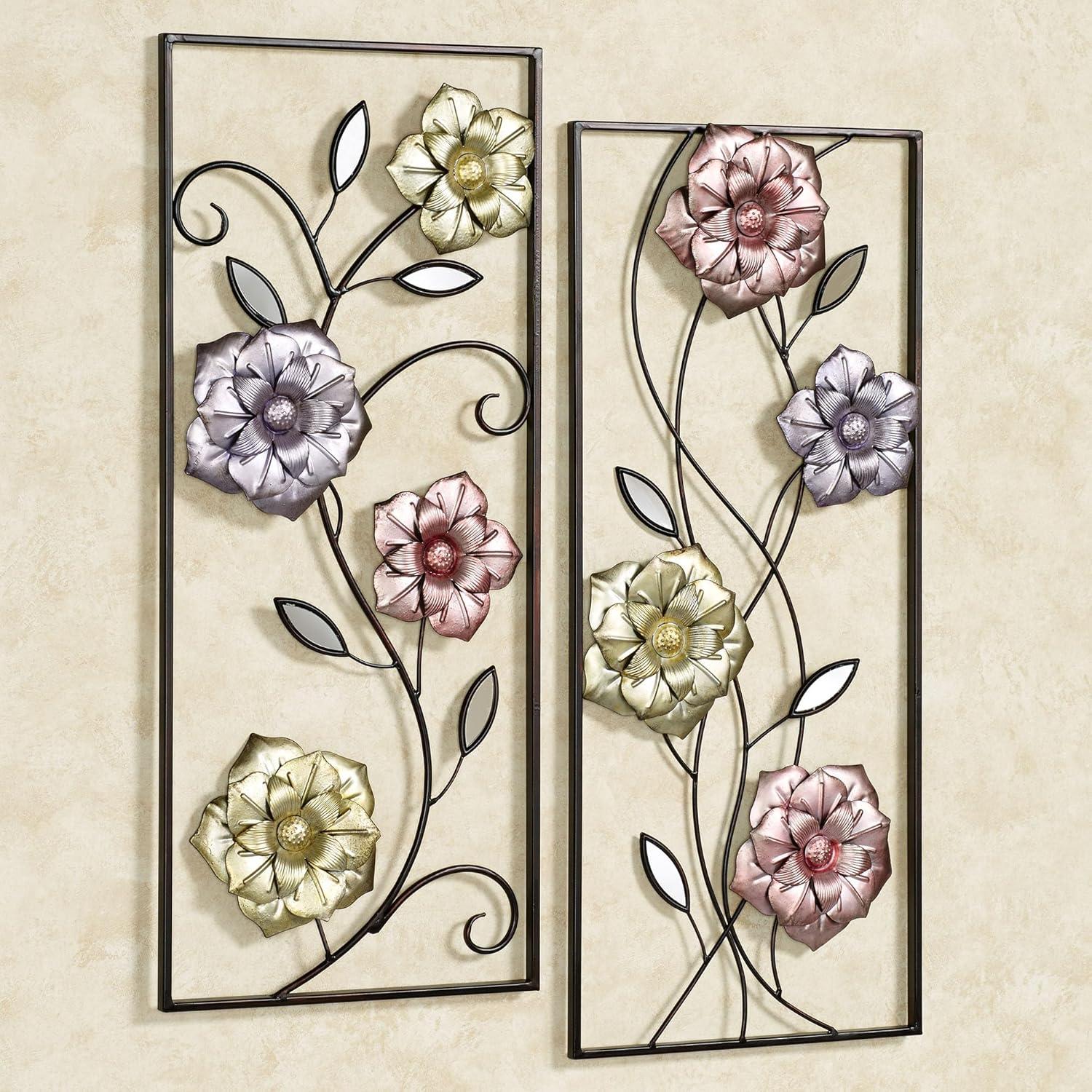 Glorious Summer Floral Rectangular Wall Art Panels with Metallic Accents
