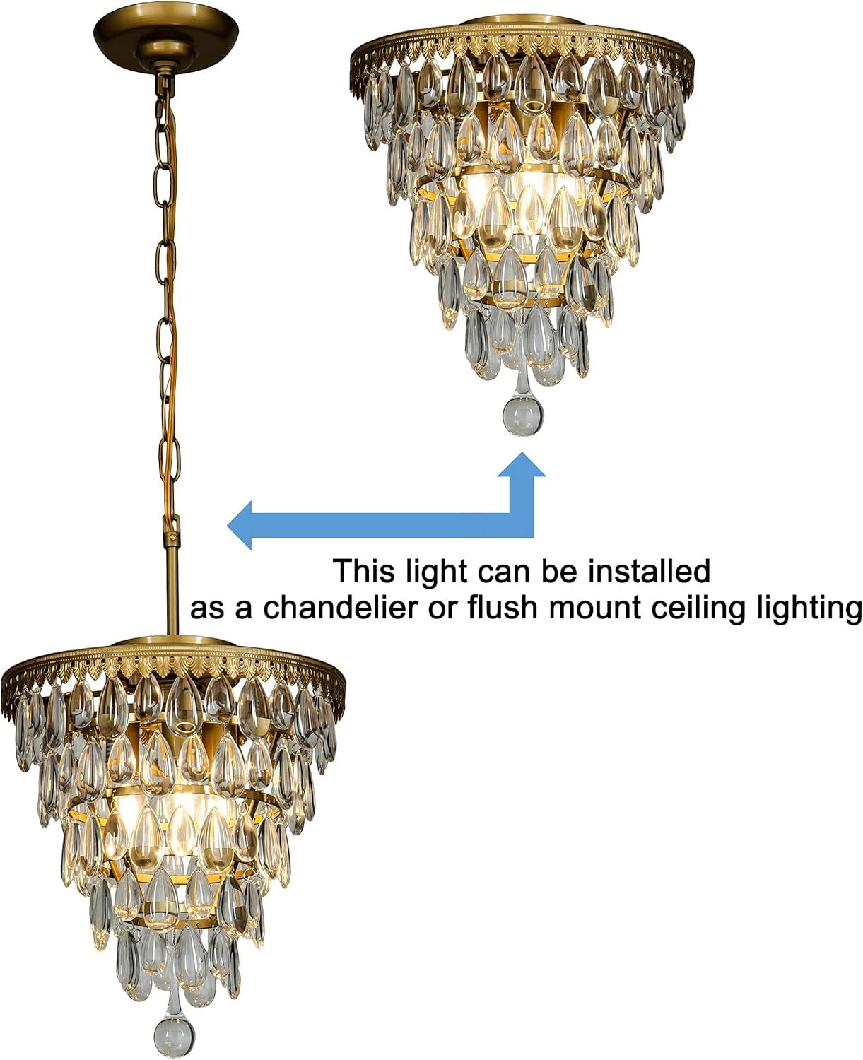 3-Lights Glass Tear Drops Chandelier Painted Brass Pendant Ceiling Lighting