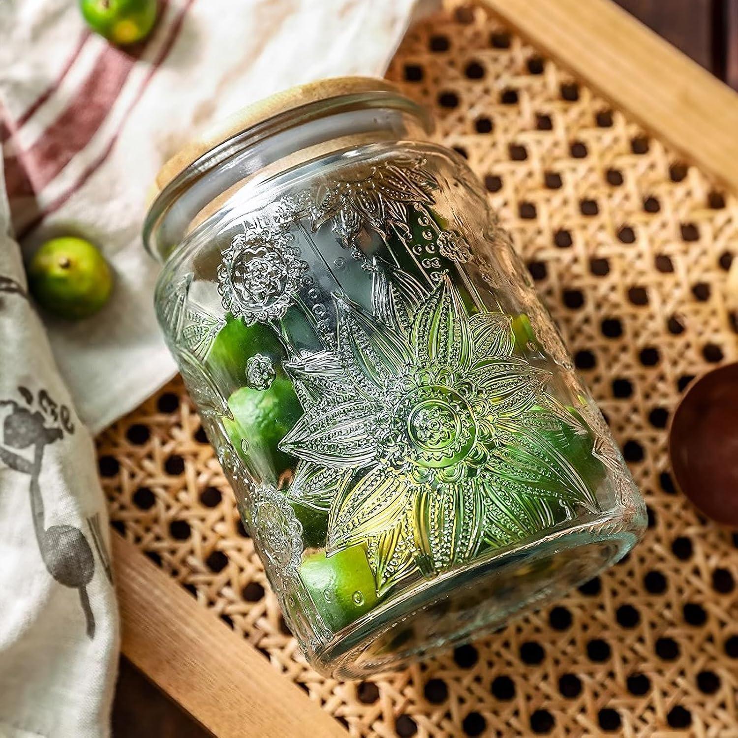 Vintage Clear Glass Jars with Bamboo Lids, Set of 2