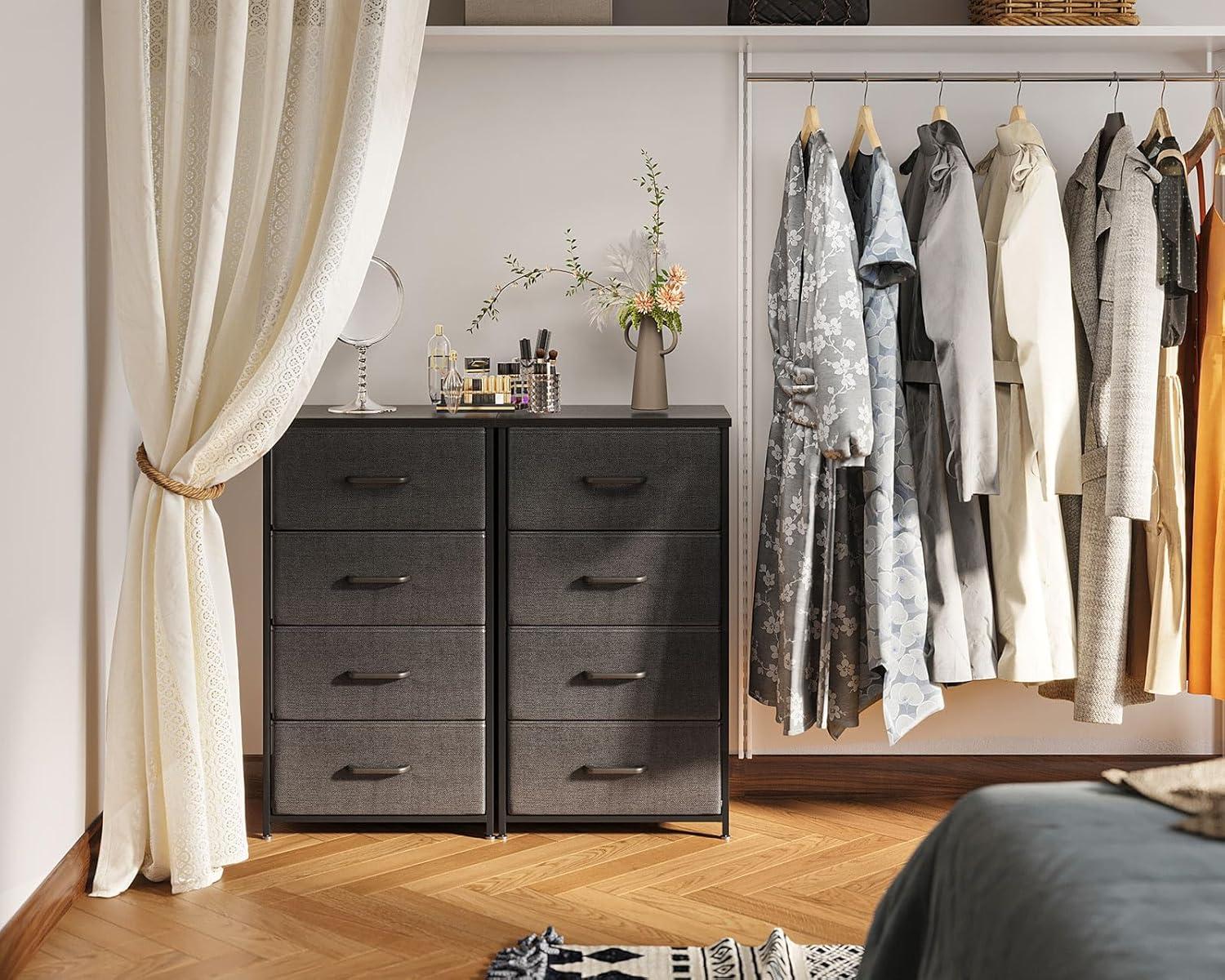 ODK Dresser for Bedroom with 4 Storage Drawers, Small Dresser Chest of Fabric Drawers with Sturdy Steel Frame, Wood Top, Dark Grey