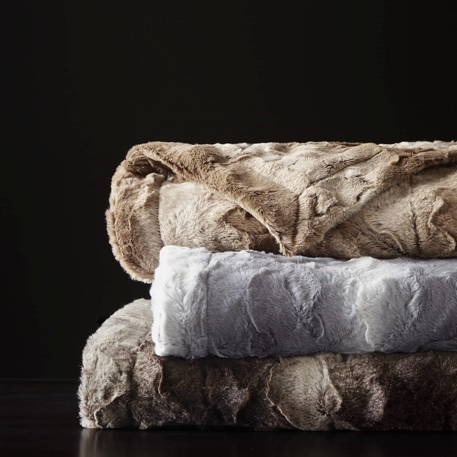 80"x96" Marselle Faux Fur Oversized Bed Throw Blanket Tan