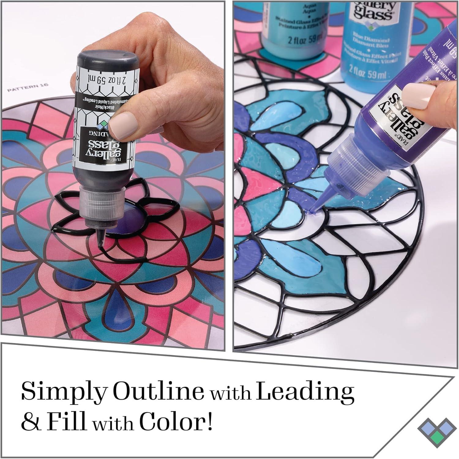 Gallery Glass Stained Glass Acrylic Paint Starter Kit, 10 Pc Set Including 2 Surfaces and Pattern Pack