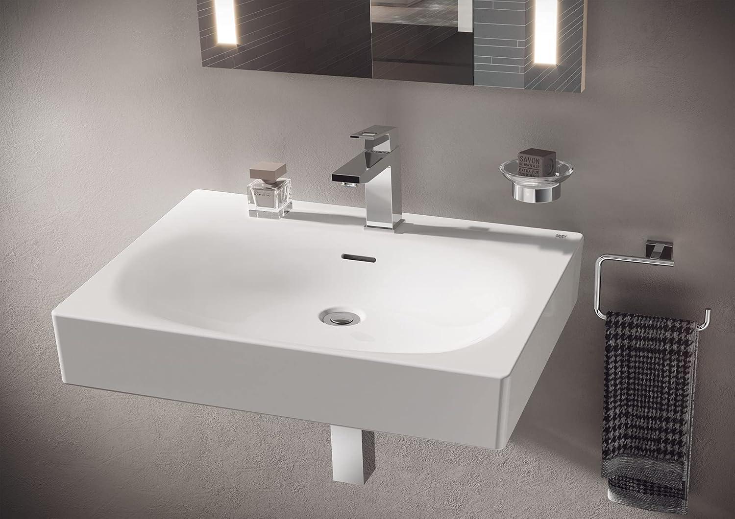 Eurocube® Alpine White Rectangular Wall Mount Bathroom Sink with Overflow