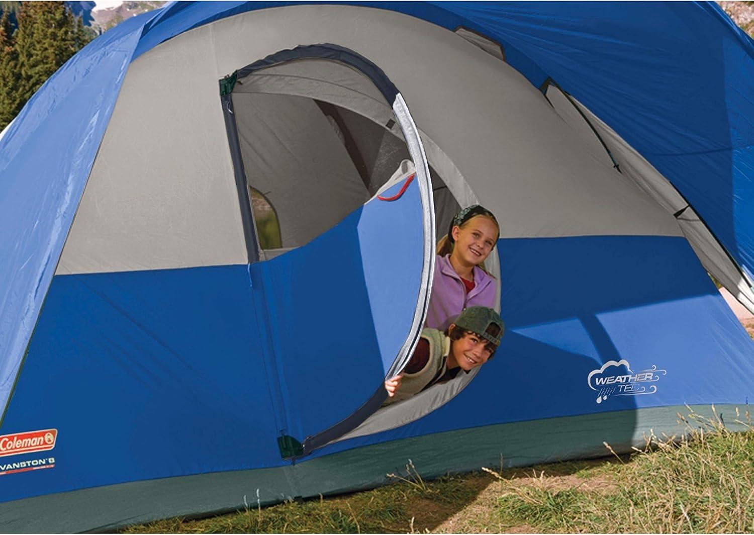 Coleman Montana Spacious 8 Person Cabin Camping Tent w/ Hinged Door, Blue