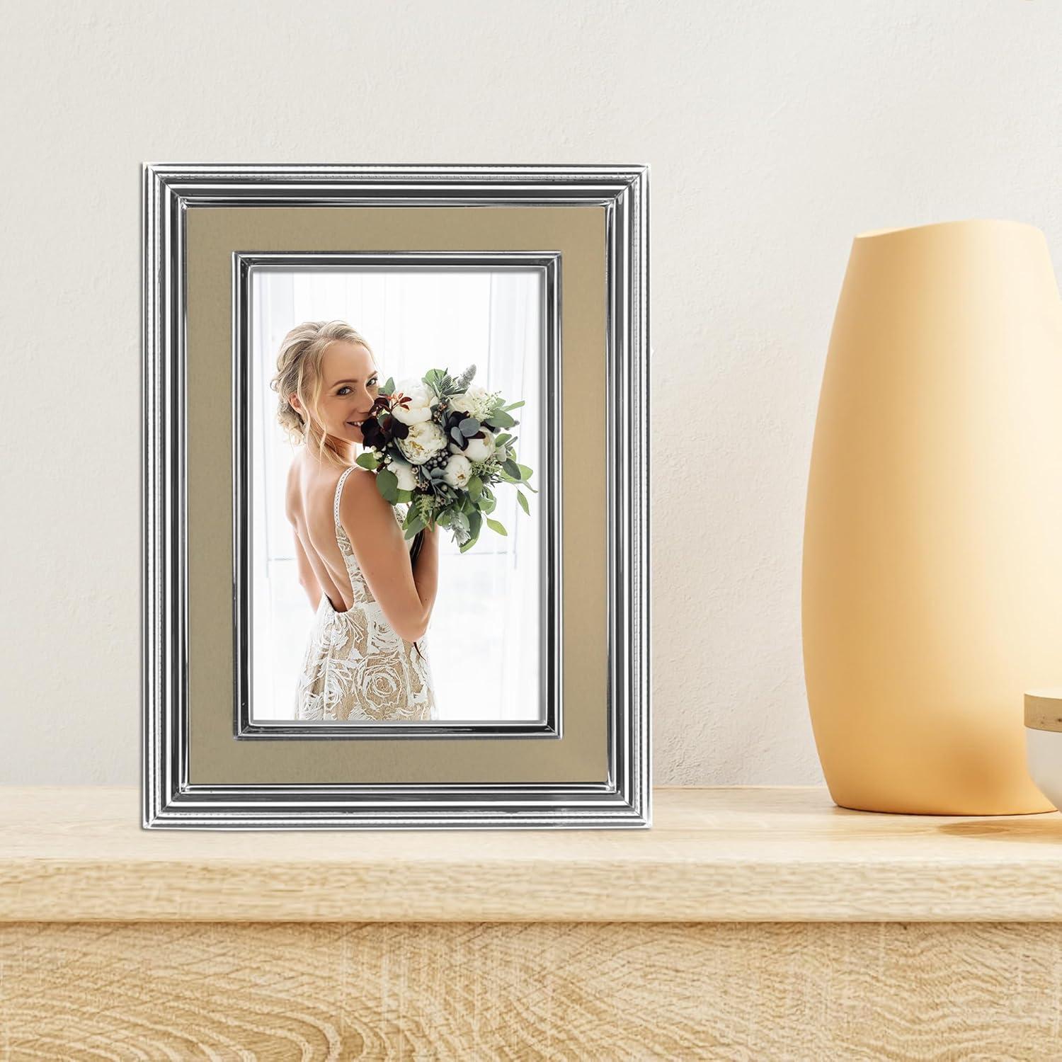 Lawrence Frames 4x6 Silver Plated Metal Picture Frame - Brushed Gold Inner Panel 840246