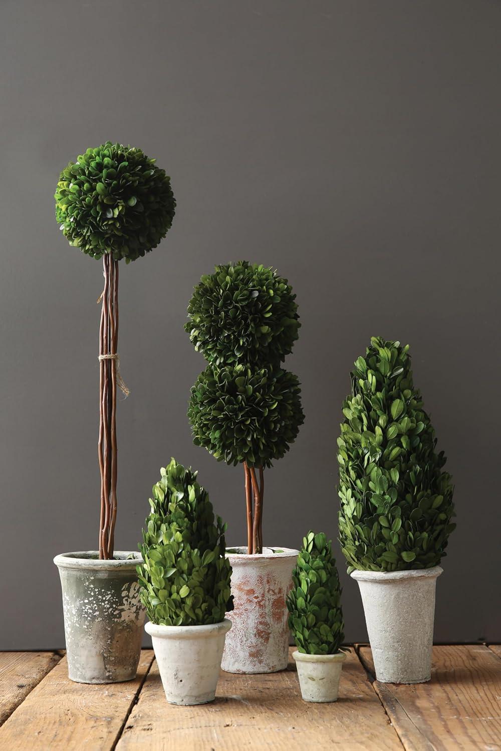 Storied Home Boxwood Cone Topiary: Indoor Faux Topiary, Cement Pot Base, Styrofoam Filler, 17.72" Height
