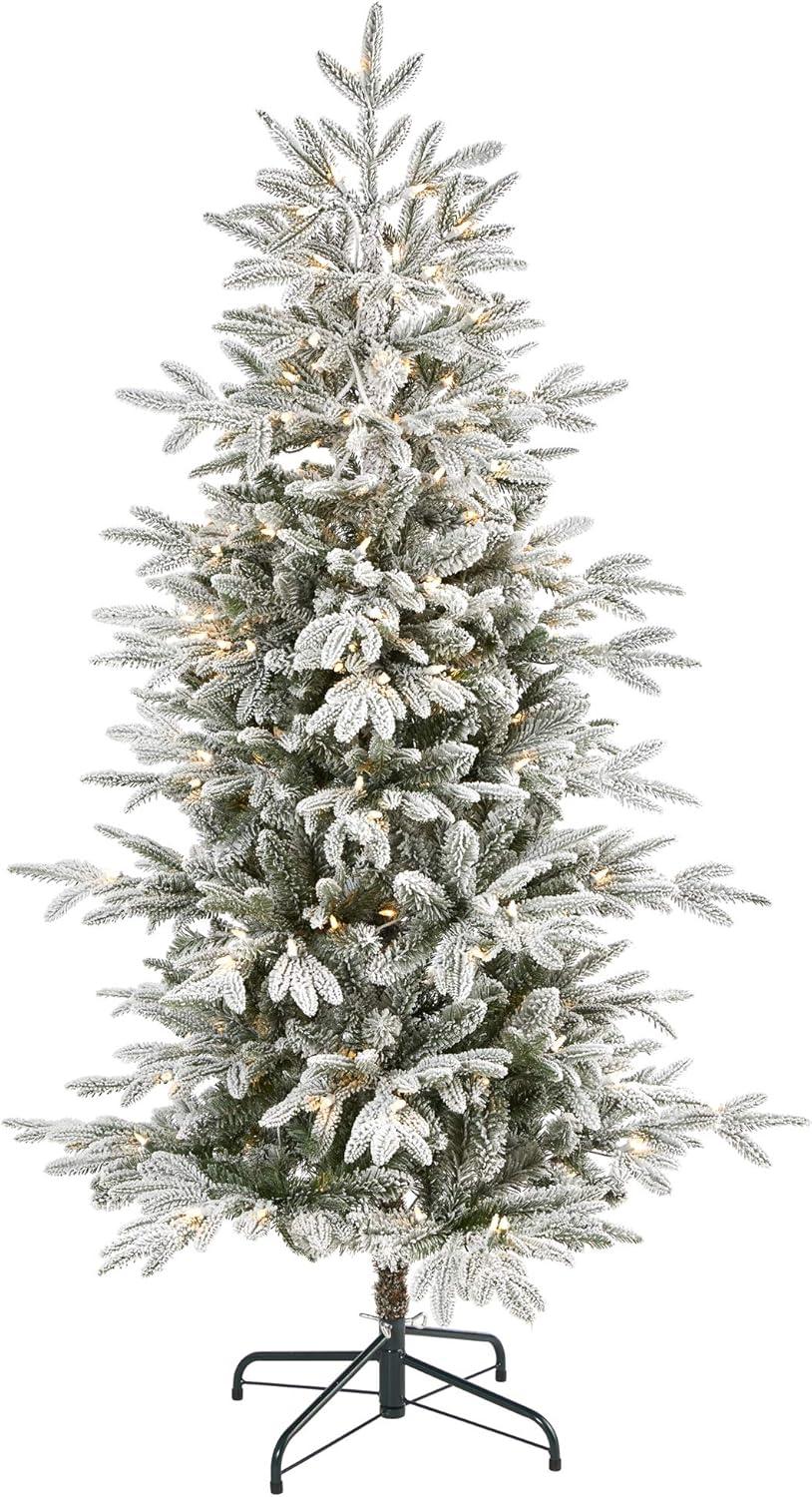 Nearly Natural 5.5’ Flocked Manchester Spruce Prelit LED Artificial Christmas Tree