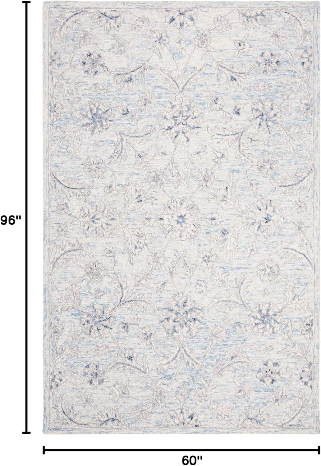 SAFAVIEH Micro-Loop Carl Floral Overdyed Wool Area Rug, Light Blue/Ivory, 5' x 8'