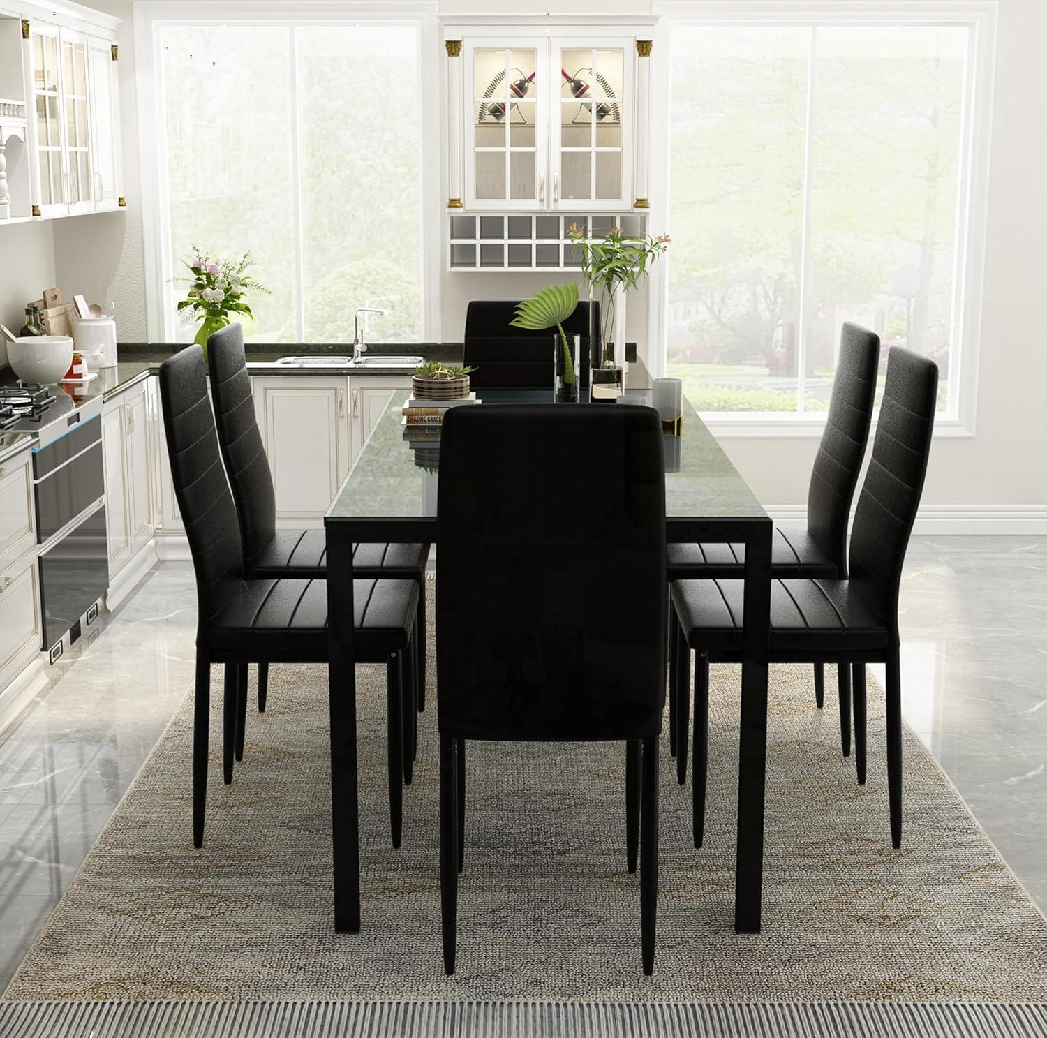 Best Choice Products 7-Piece Kitchen Dining Table Set w/ Glass Tabletop, 6 Faux Leather Chairs