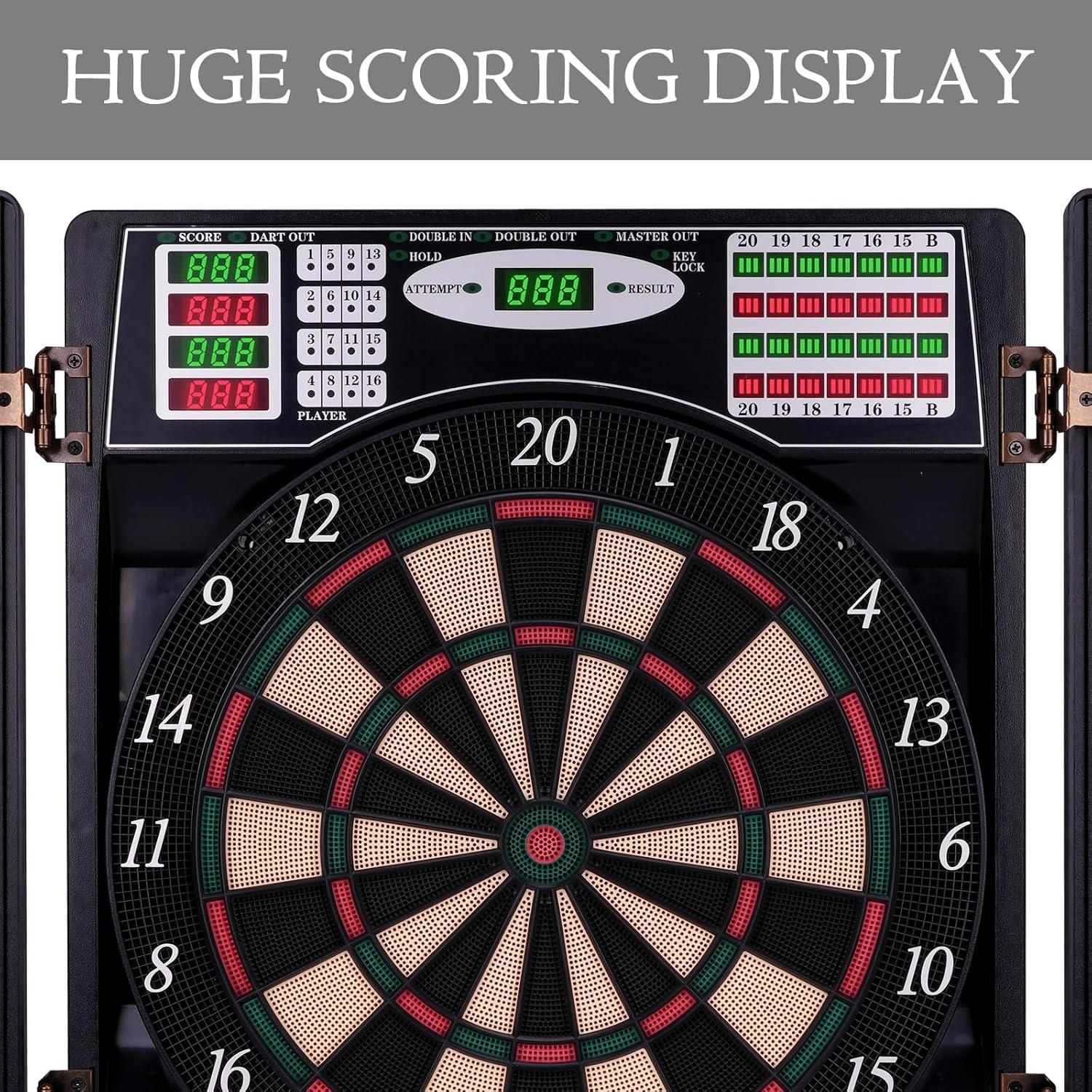 Electronic Dart Board LED Electric Digital Dart Boards for Adults with Cabinet with 12 Soft Tip Dartboard Set