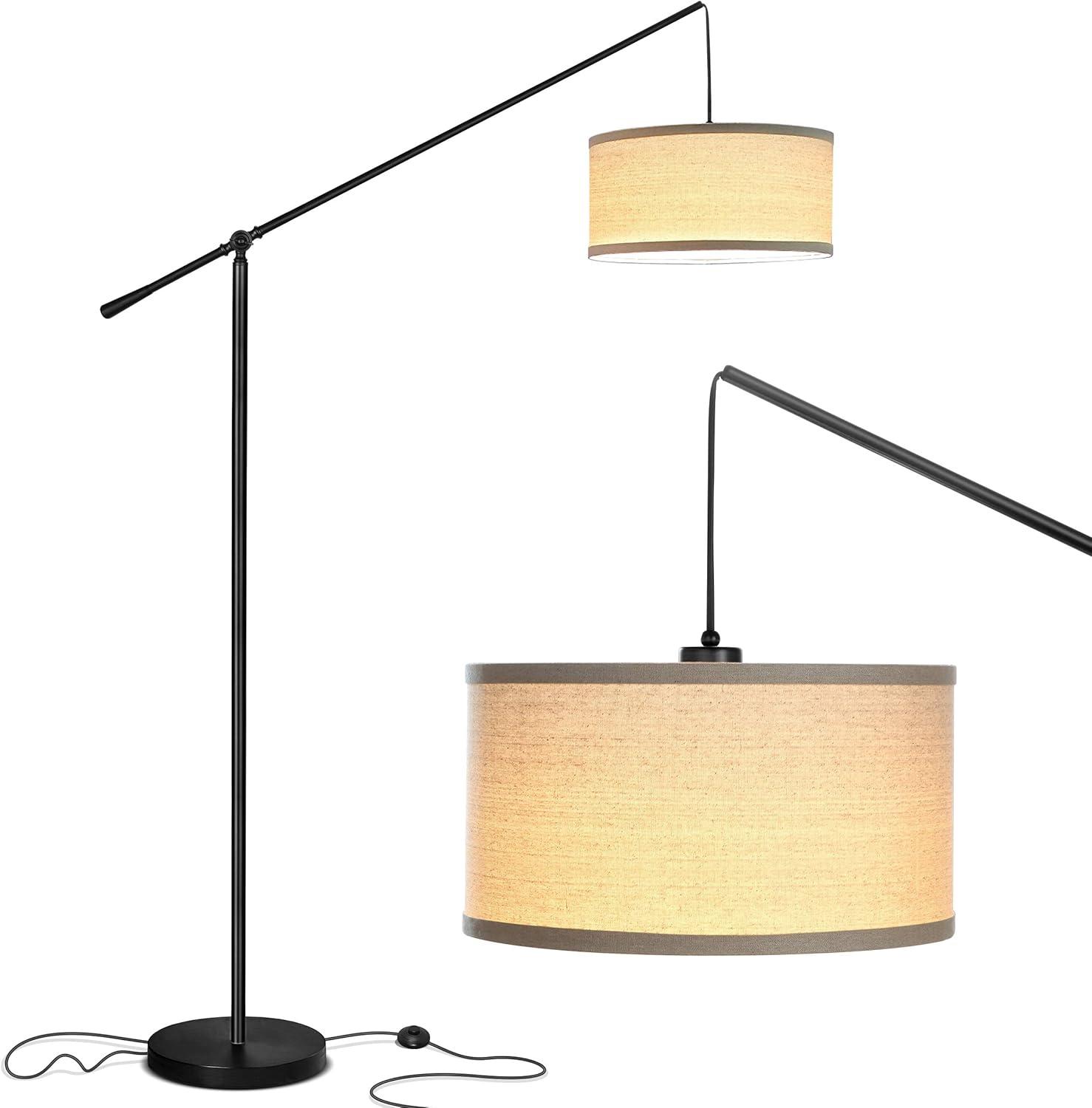 Brightech Hudson 70 in. Modern Height Adjustable LED Floor Lamp with Beige Fabric Drum Shade