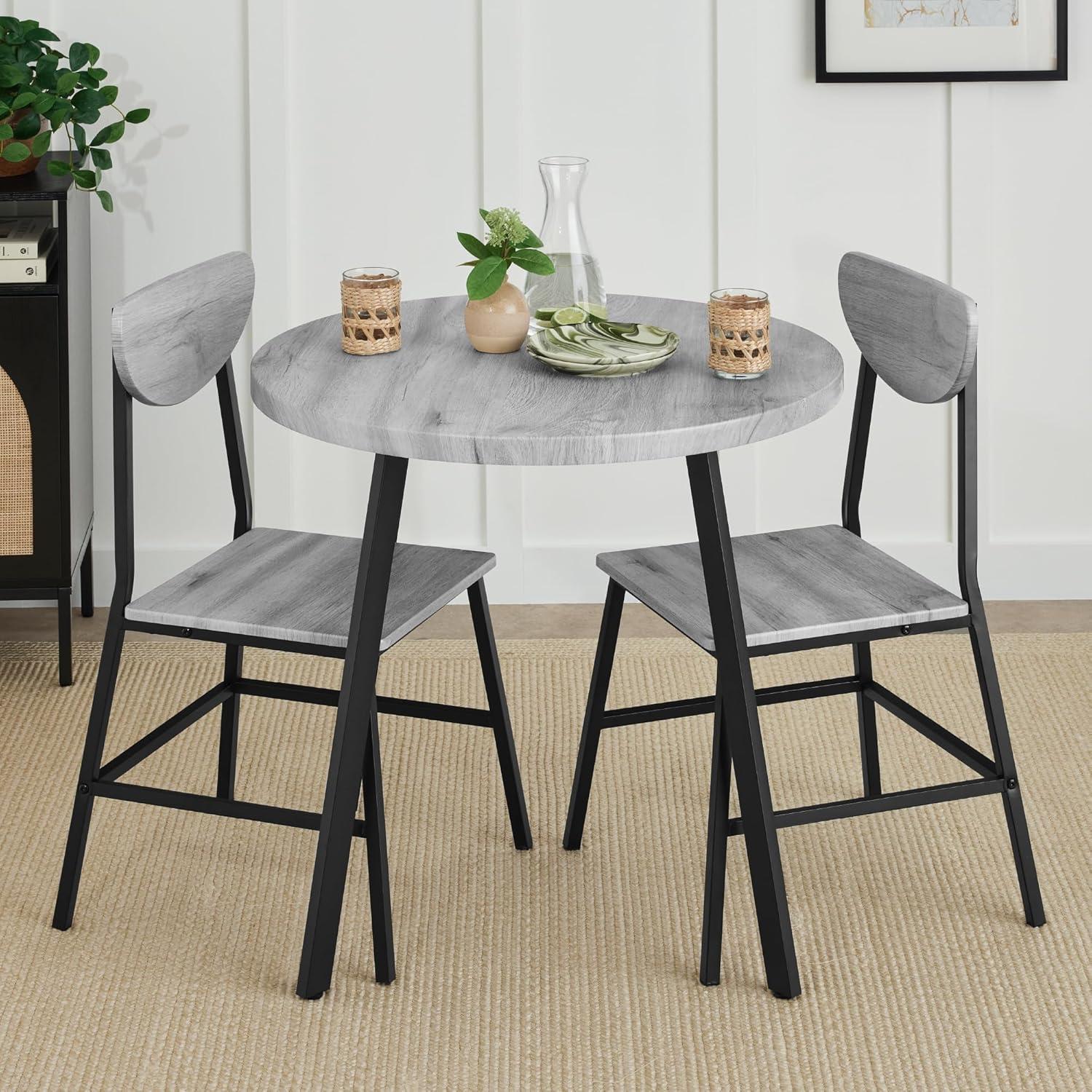 Gray Engineered Wood and Metal 3-Piece Round Dining Set