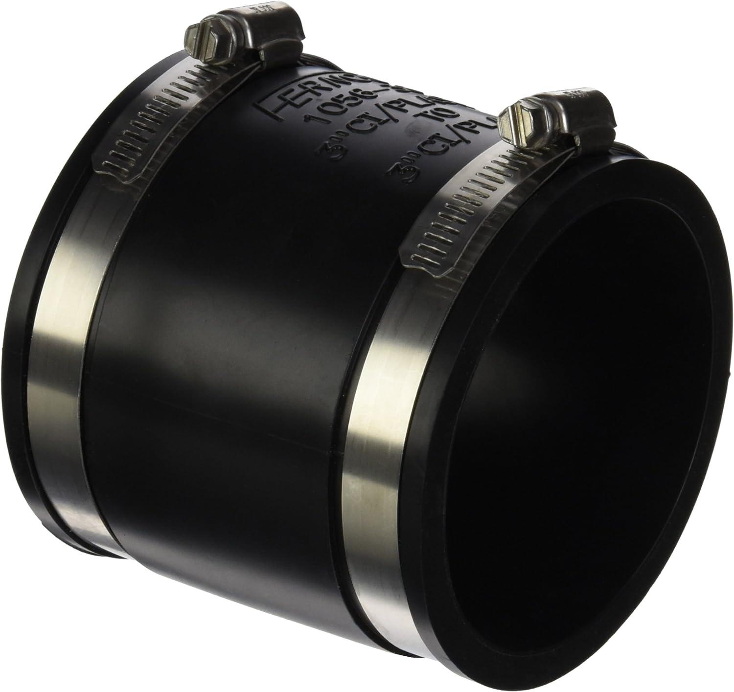 Fernco 3-Inch Black PVC Flexible Coupling with Stainless Steel Clamps