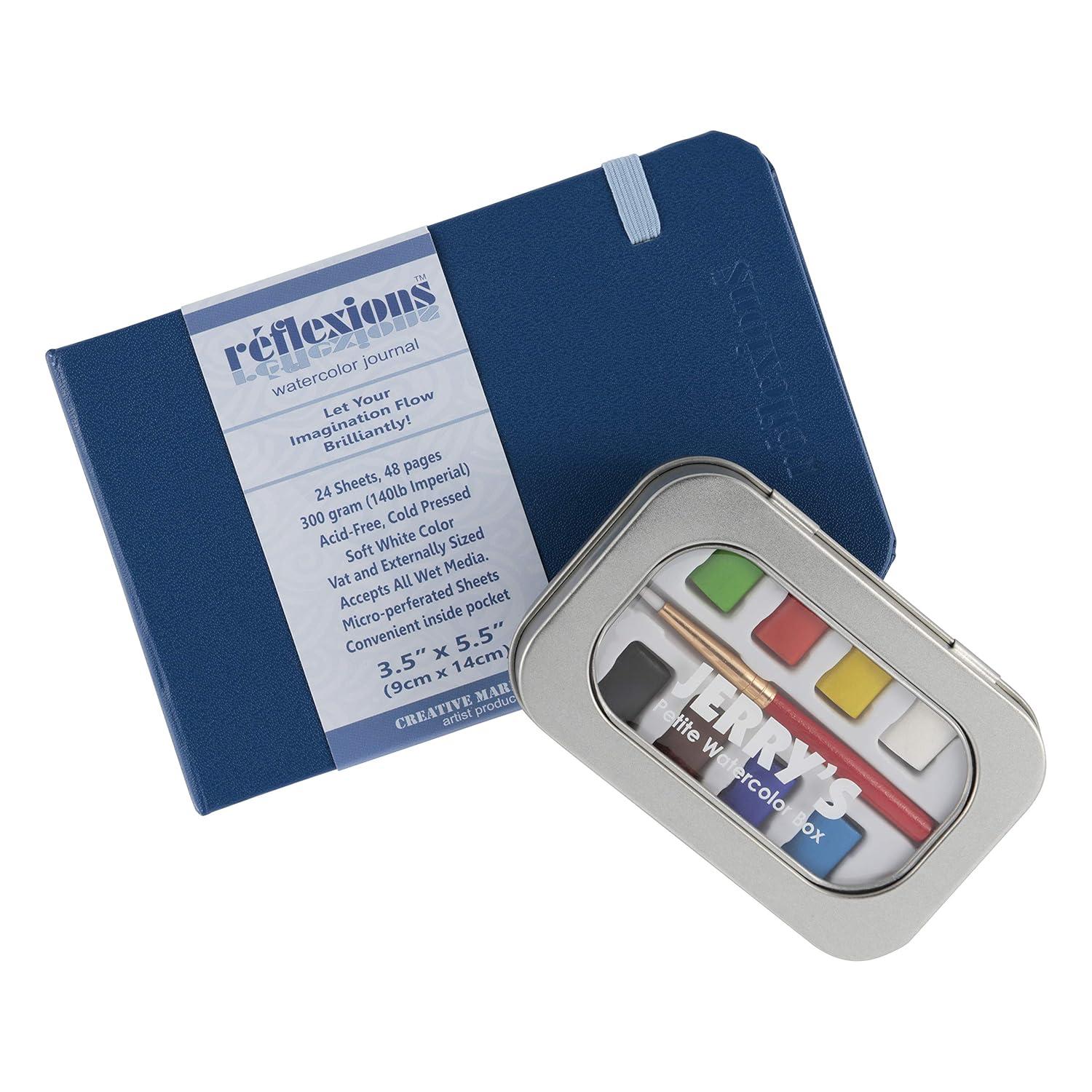 Jerry's Artarama Mini Watercolor Paint Set - Portable 8 Prime Colors Kit with Brush and Acid-Free Journal for Plein Air Painting(3.5" x 5.5"), Perfect for All Skill Levels